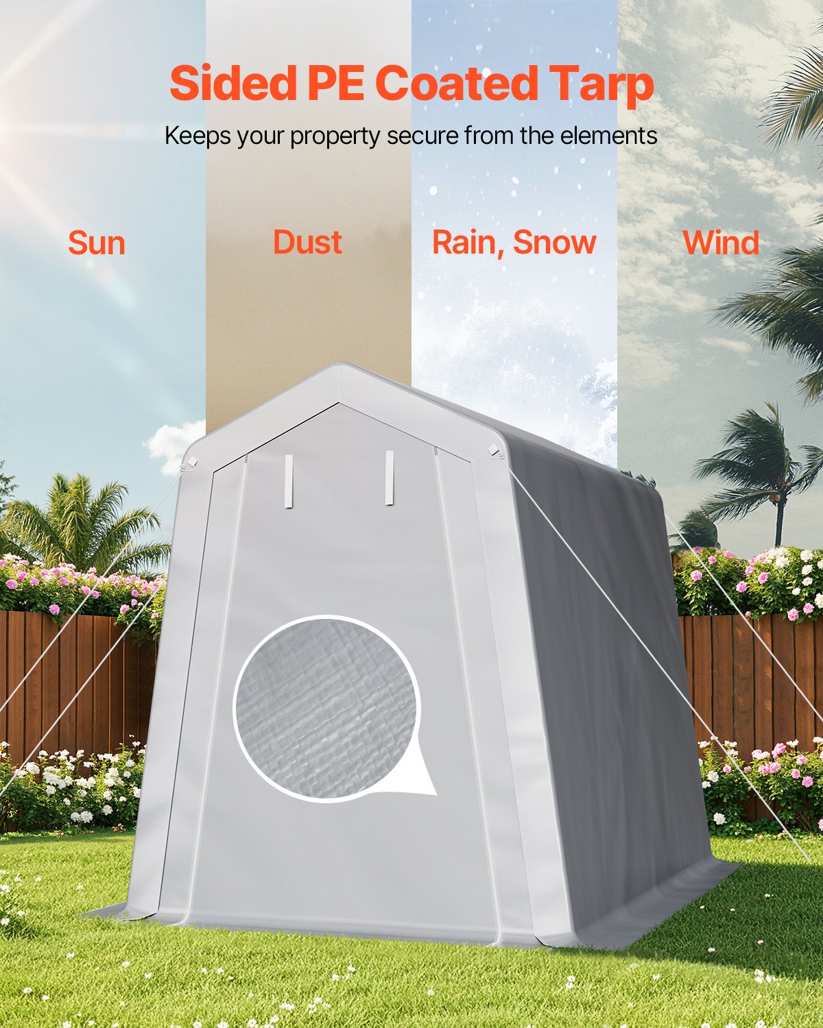 6x8 Ft Waterproof Outdoor Storage Shelter Shed with Metal Frame and Canopy