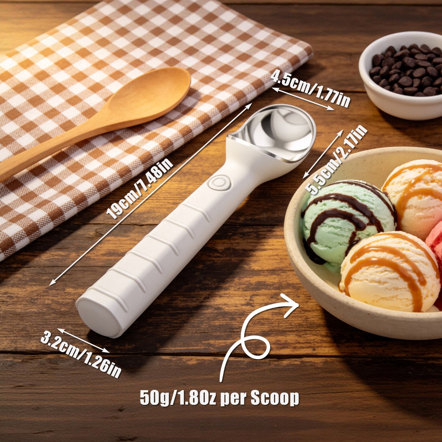 Electric Heated Ice Cream Scoop - Rechargeable & Waterproof