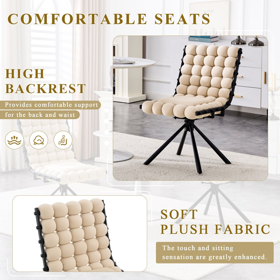 Set of 2 Beige Velvet Dining Chairs with Black Legs