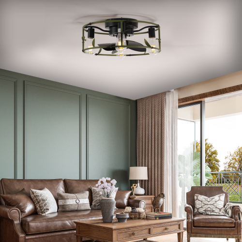 Green Built-in Ceiling Fan with Light and Remote Control - Modern Low Profile Design