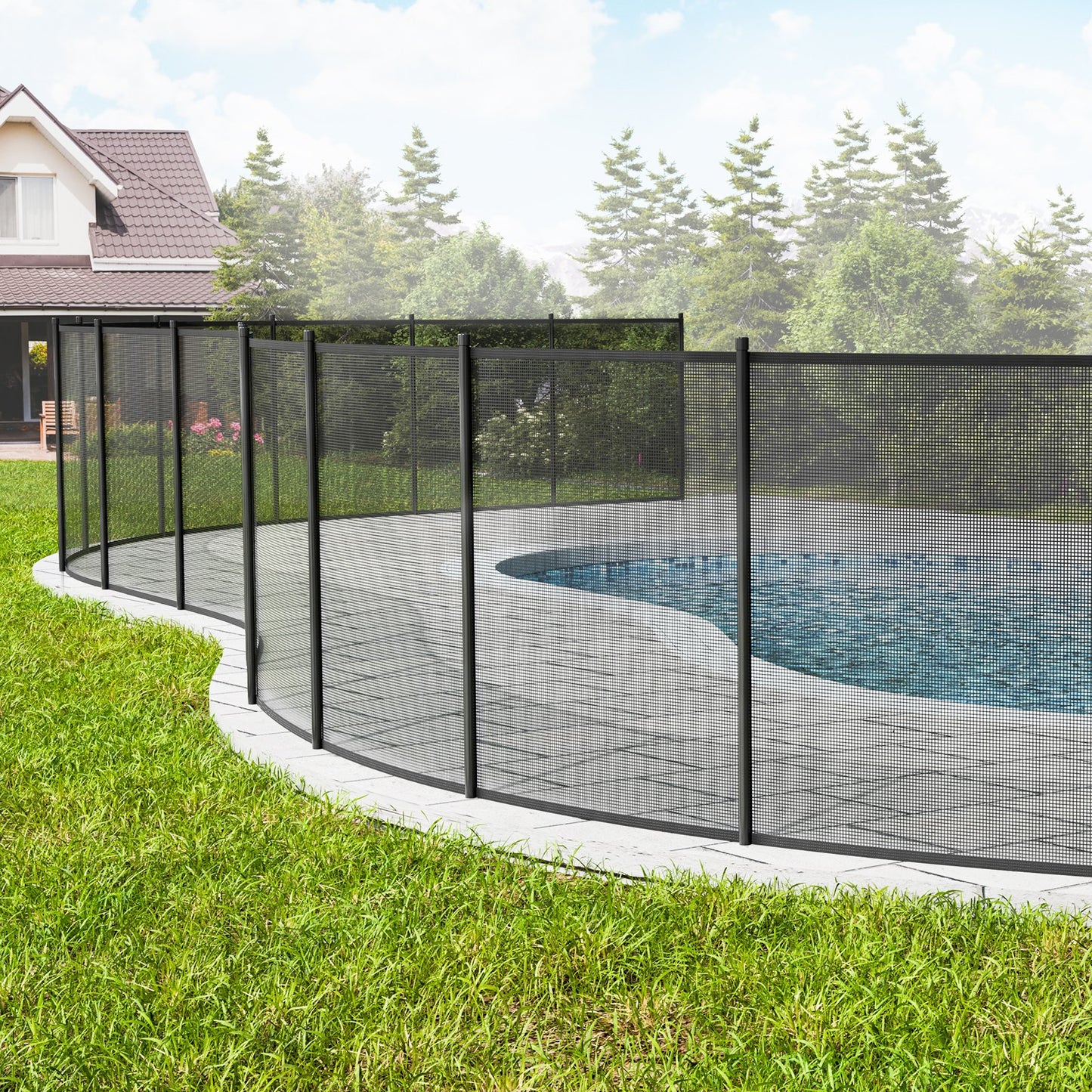 Removable Child Safety Pool Fence 4x108 ft Mesh Barrier for Inground Pools - Black