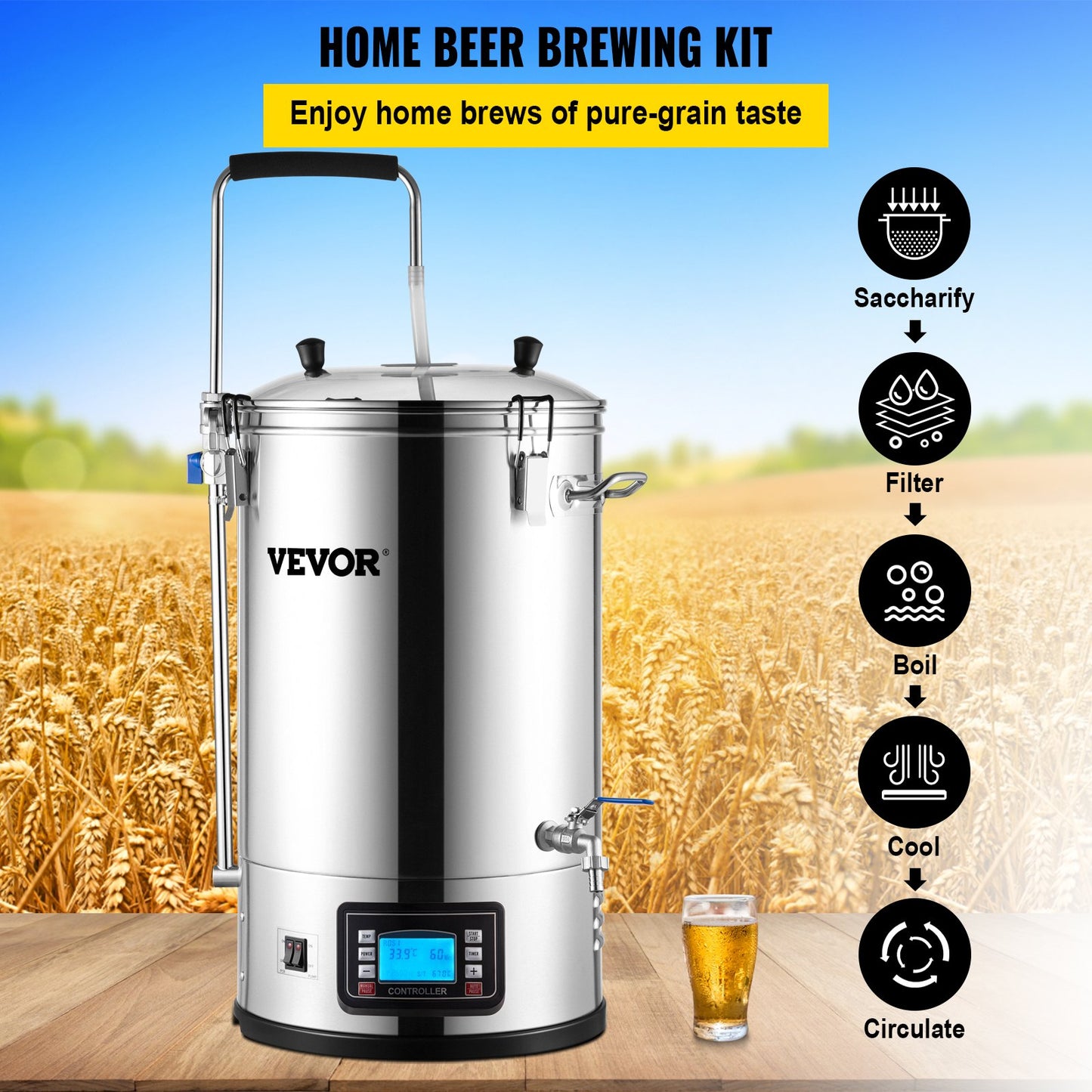 Electric Home Brewing System 9.2 Gal/35L Stainless Steel Beer Maker with Digital Control