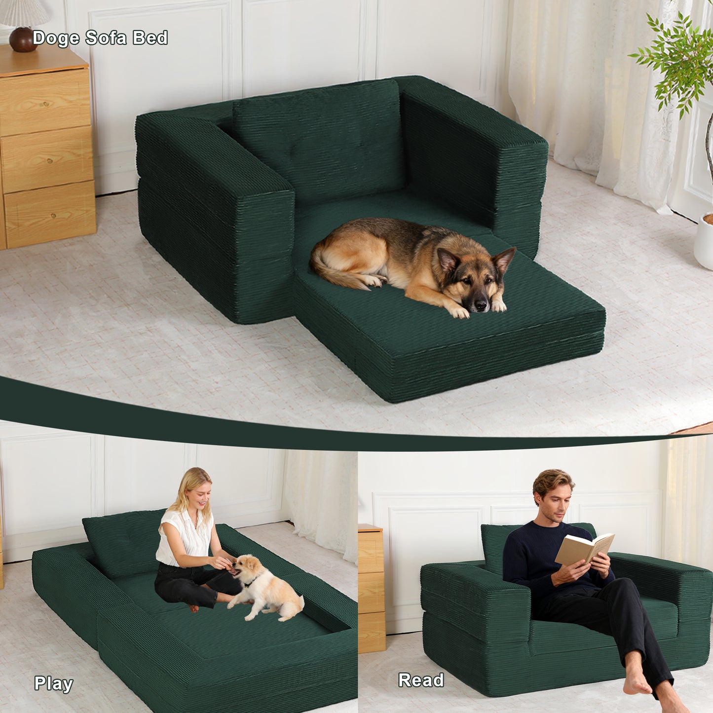 Compression Dog Sofa Bed with Pillow - Dark Green Corduroy