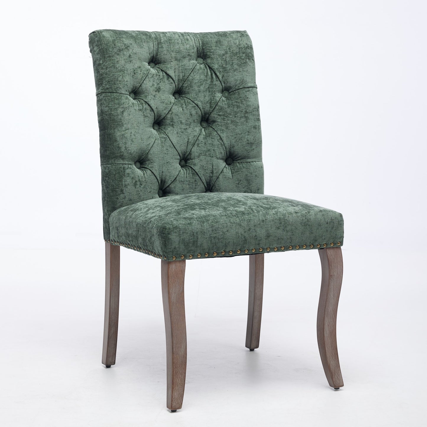 Upholstered Chenille Fabric Accent Dining Chair, Curved Solid Wood