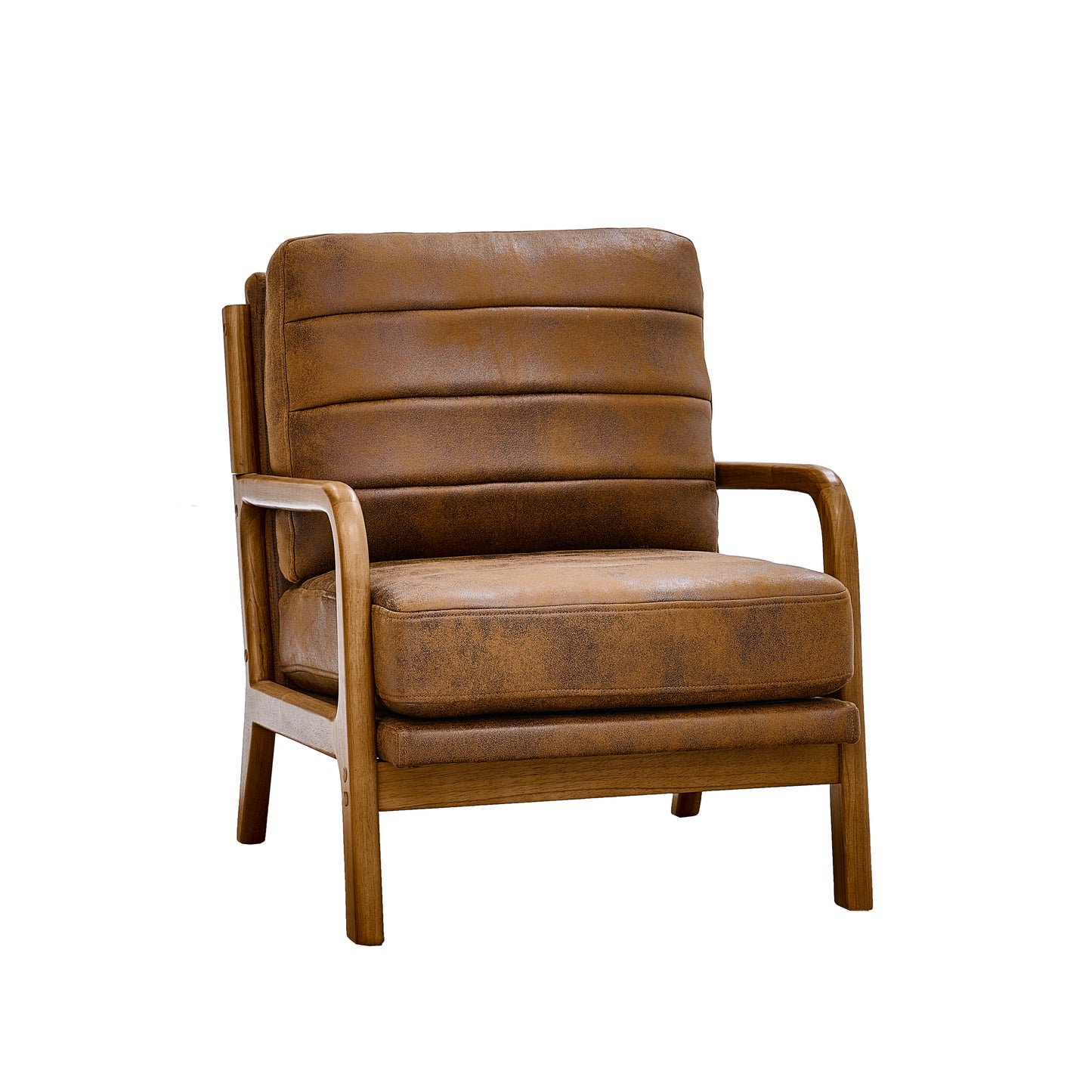 Mid-Century Modern Wood Armchair with Foil Fabric - Light Brown