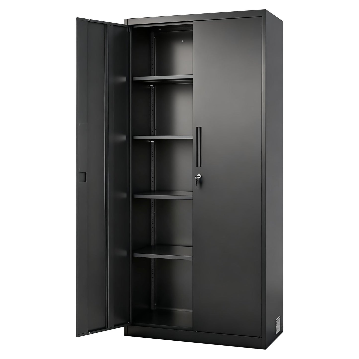 Lockable Metal Storage Cabinet with Adjustable Shelves for Garage, Warehouse, Office - Black, 68.9 Inches