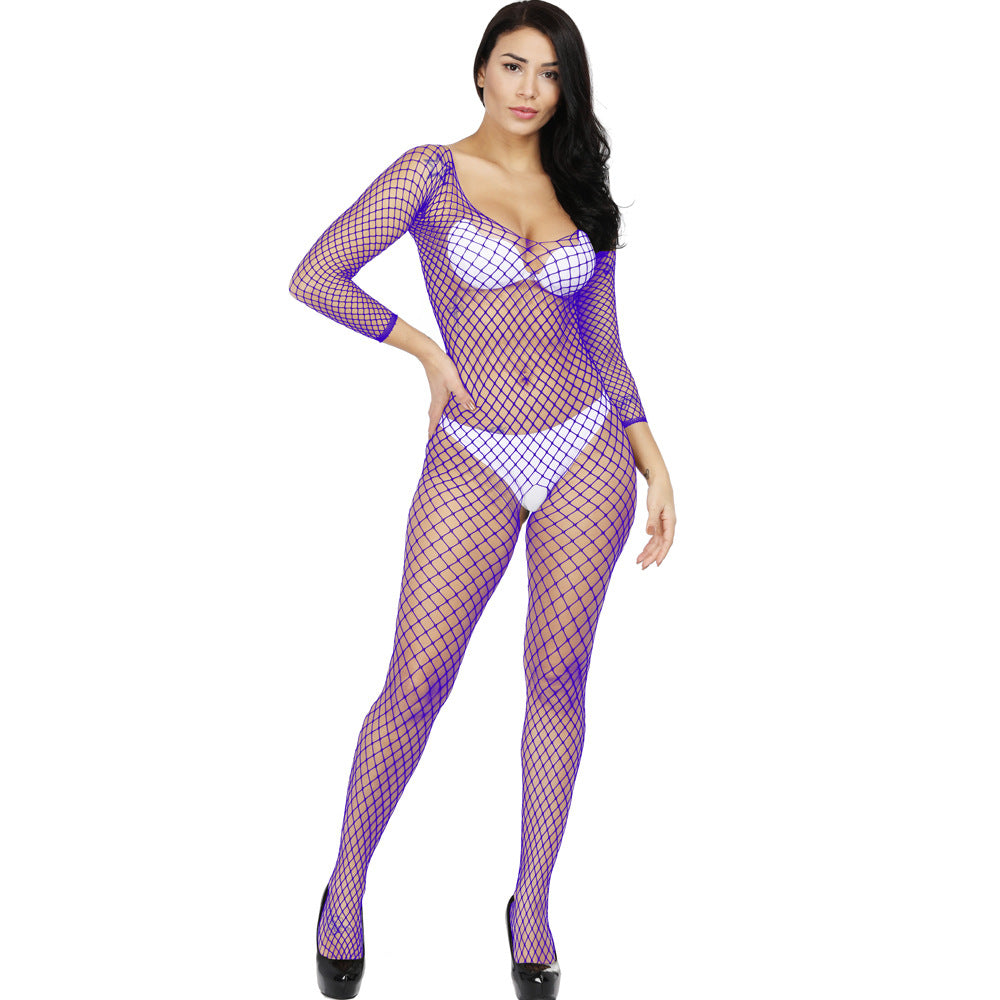 Mesh Bodysuit Hollow Long Sleeve Stockings for Women