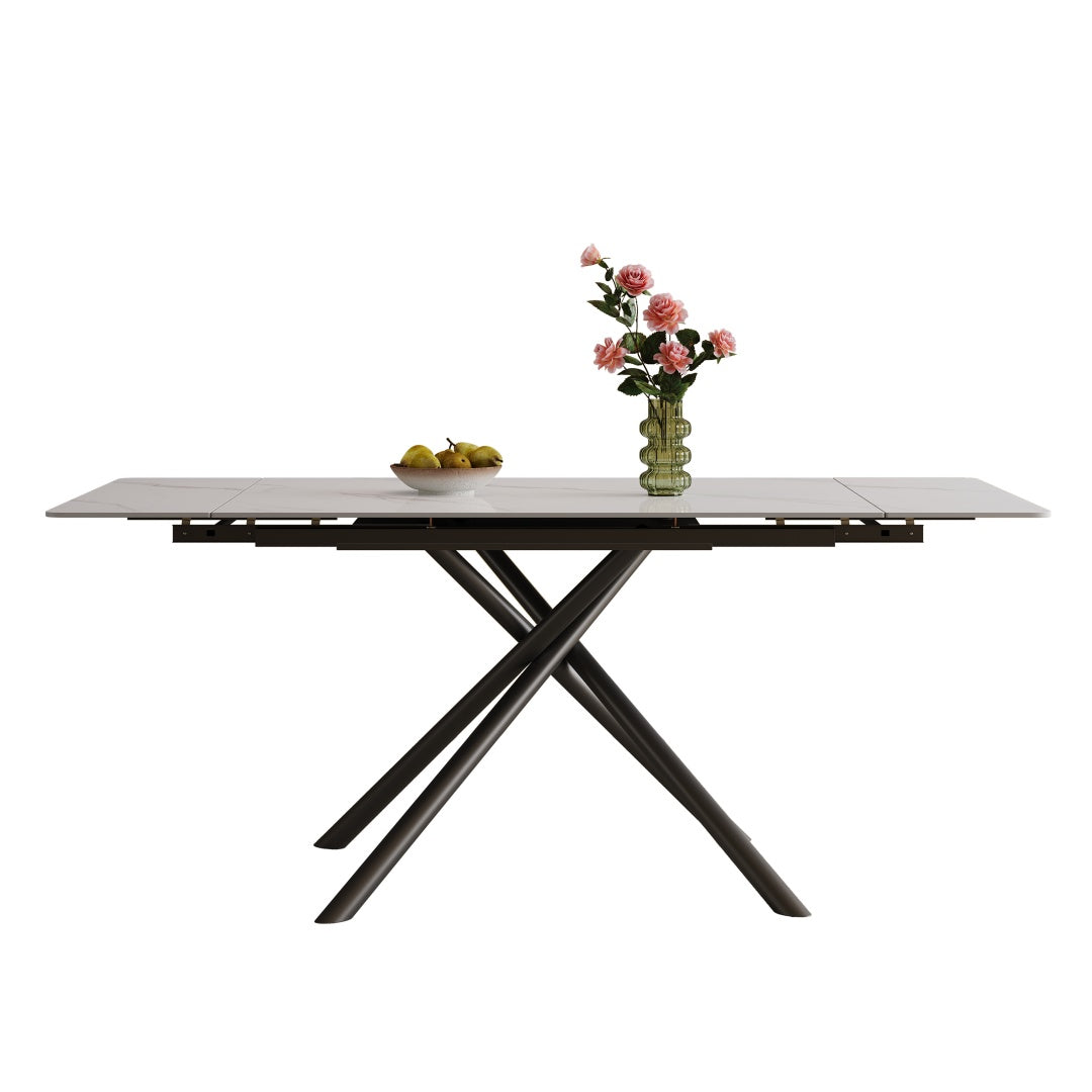 Retractable Dining Table - Modern Rectangular Sintered Stone, 71 Inch, White