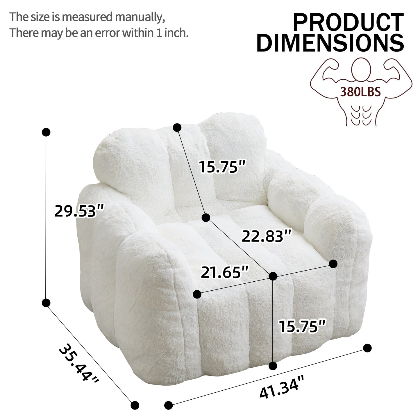 Adult Bean Bag Sofa with Pull Ring - White Faux Fur