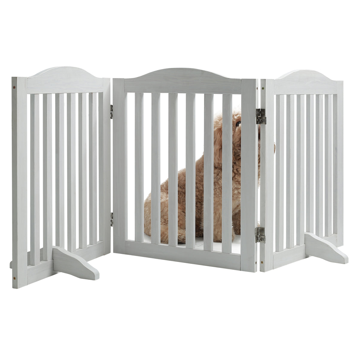 Wooden Foldable Pet Gate for Dogs, 24 Inch 3-Panel Freestanding Fence