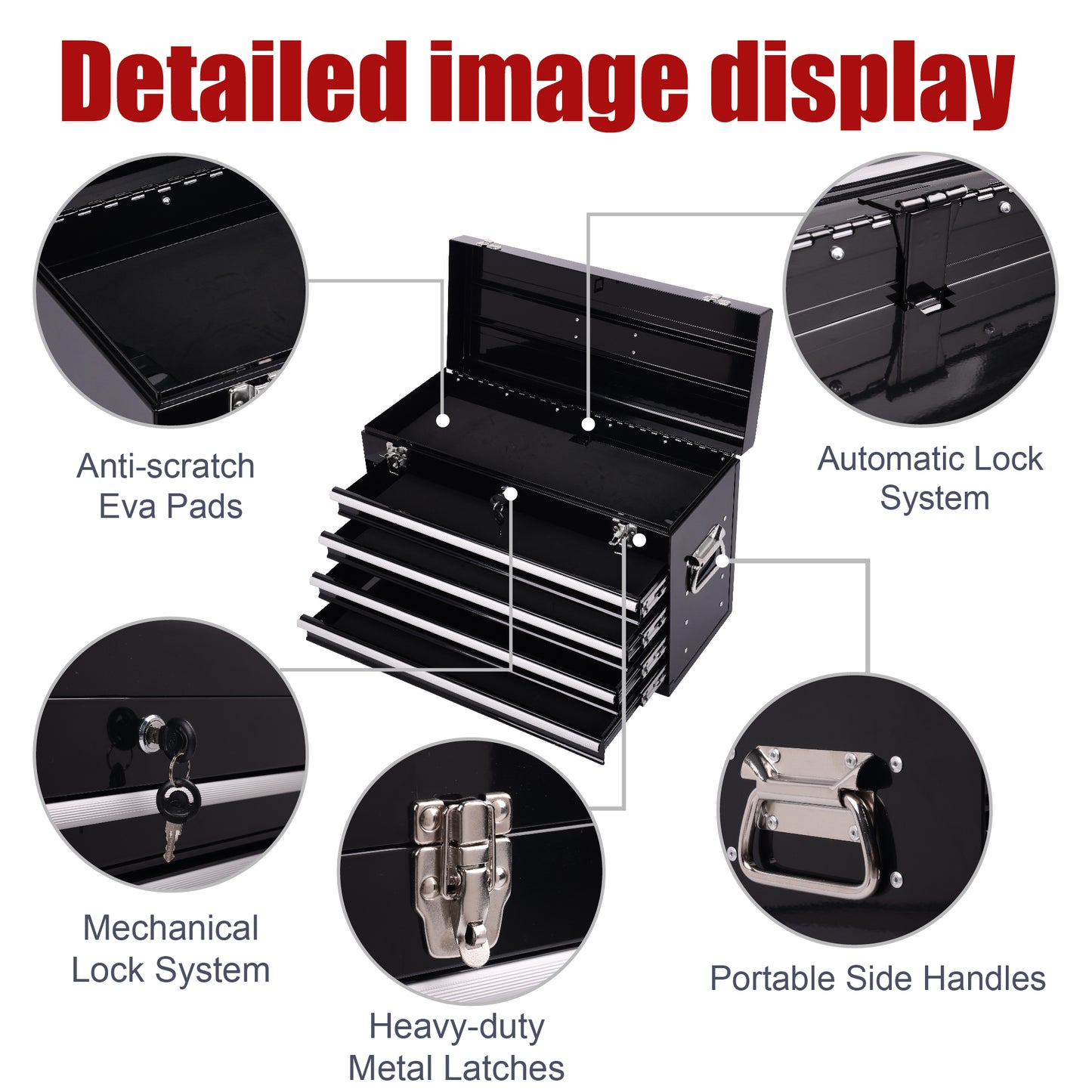 Heavy Duty Metal Tool Box 21-Inch with 4 Drawers and Locking Mechanism