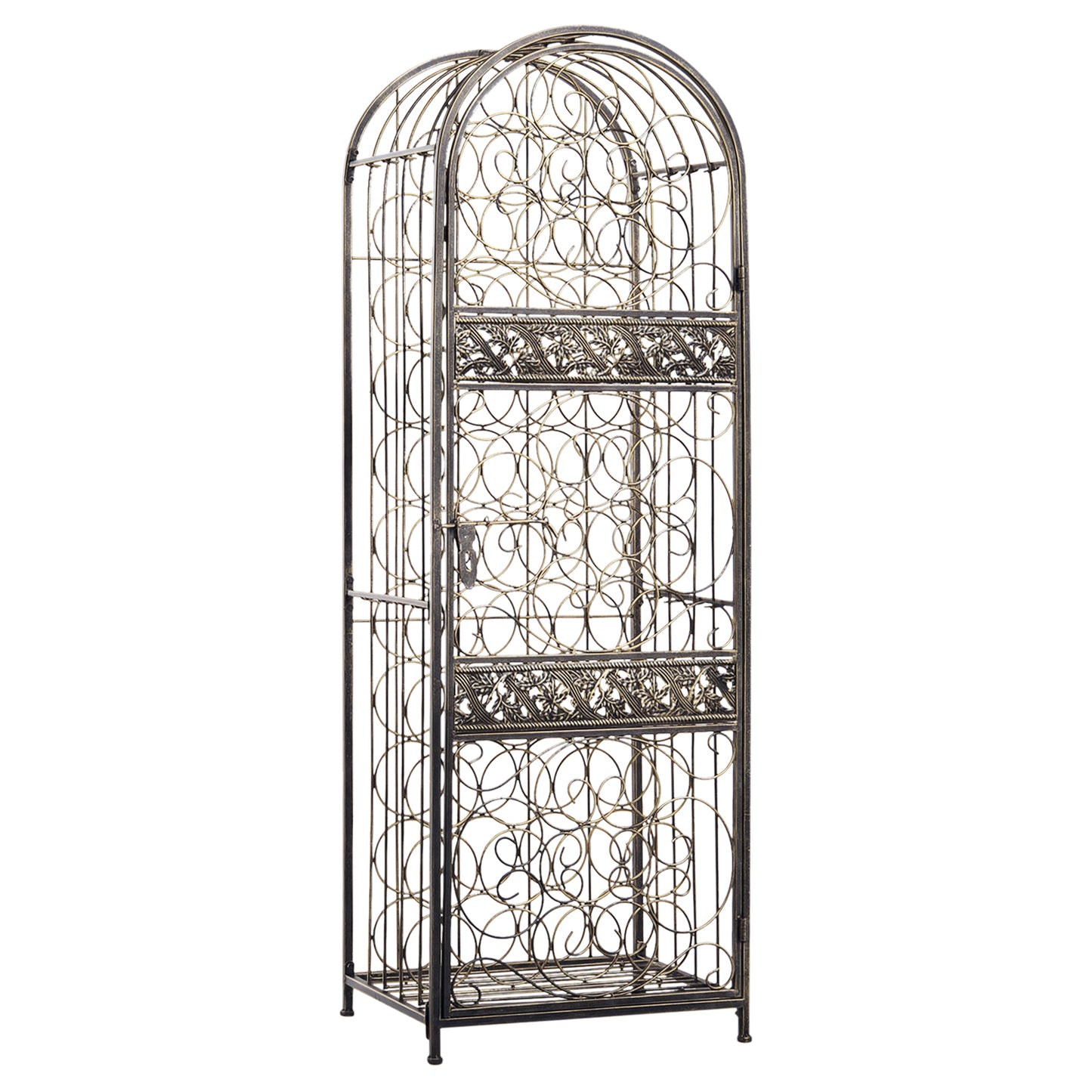 Wrought Iron Wine Rack with Lock - 45 Bottle Holder, Antique Bronze