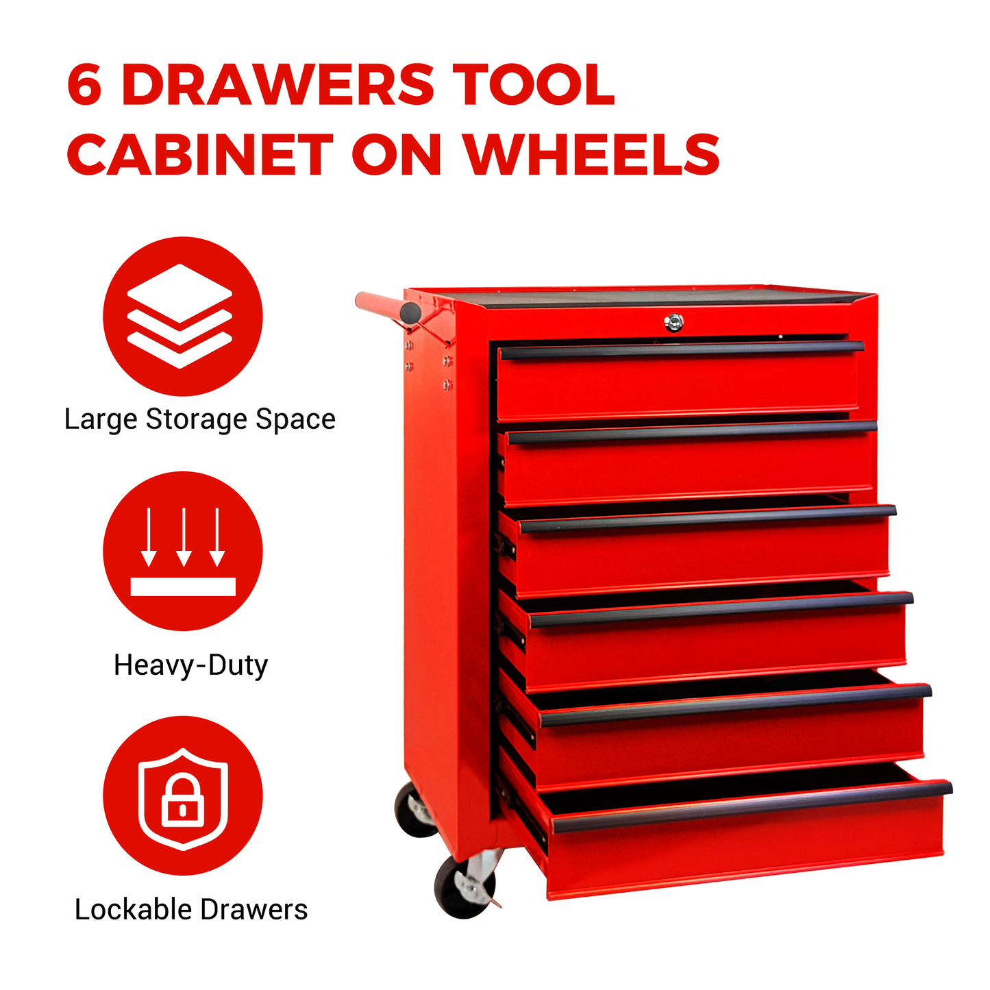 20-Inch Rolling Metal Tool Chest with 6 Drawers - Red
