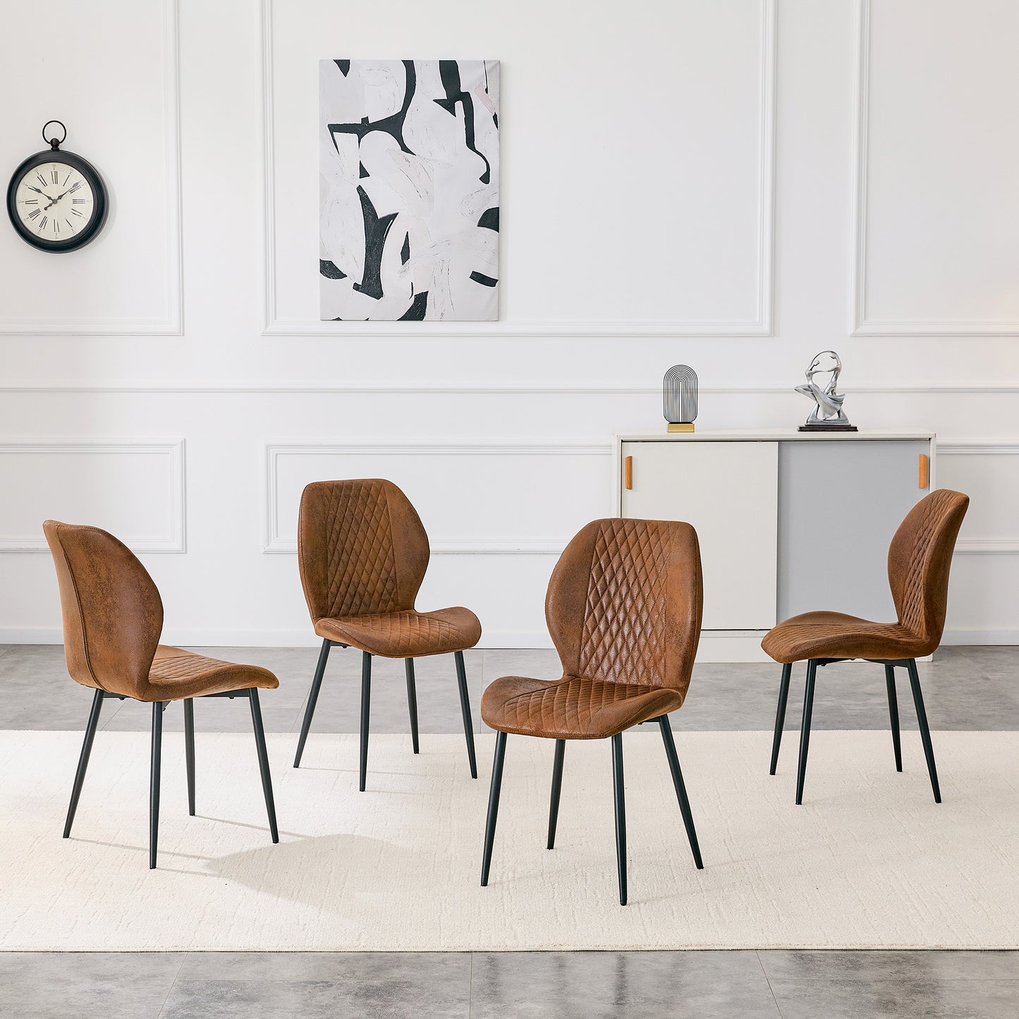 4-piece Set Of Modern Luxury Brown Quilted Technology Fabric Dining