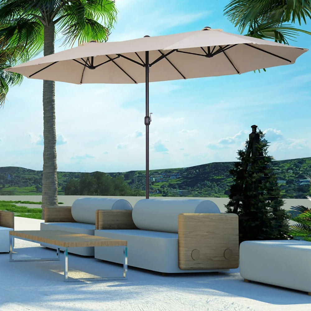 15ft Double-Sided Patio Umbrella with Crank - Cream White