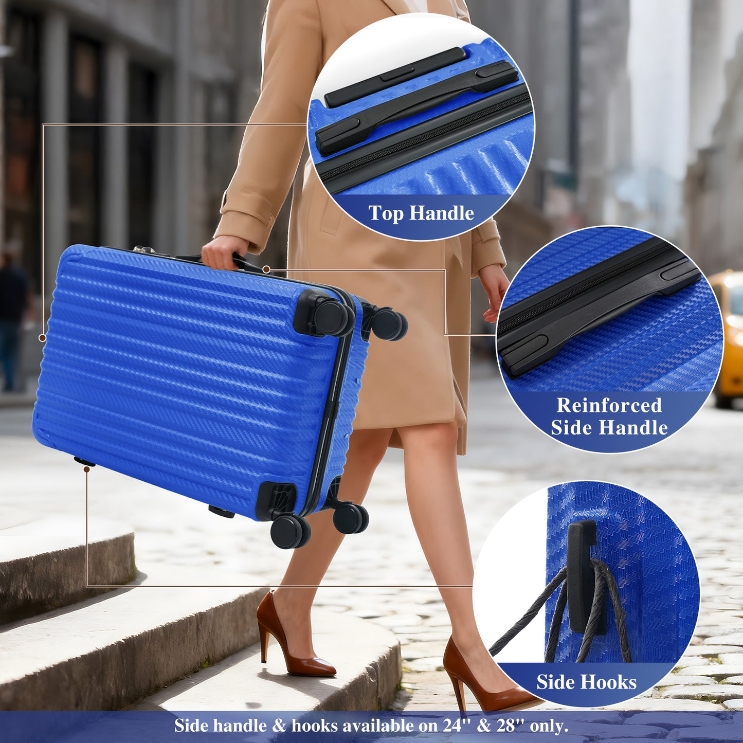 6-Piece Durable Hardshell Luggage Set with Spinner Wheels - Royal Blue