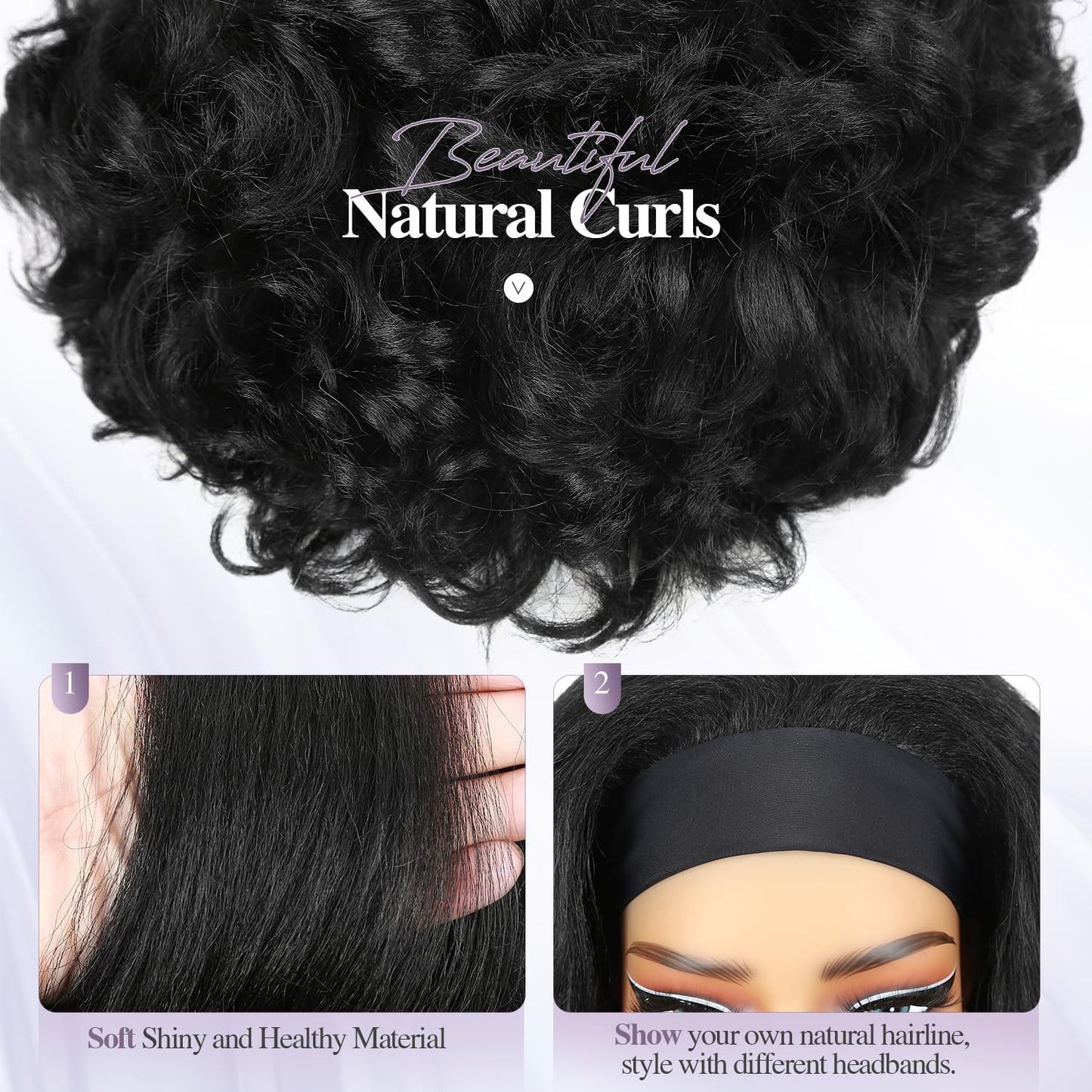Natural Fluffy Small Curl Headband Wig for Women - Synthetic, All Sizes & Colors
