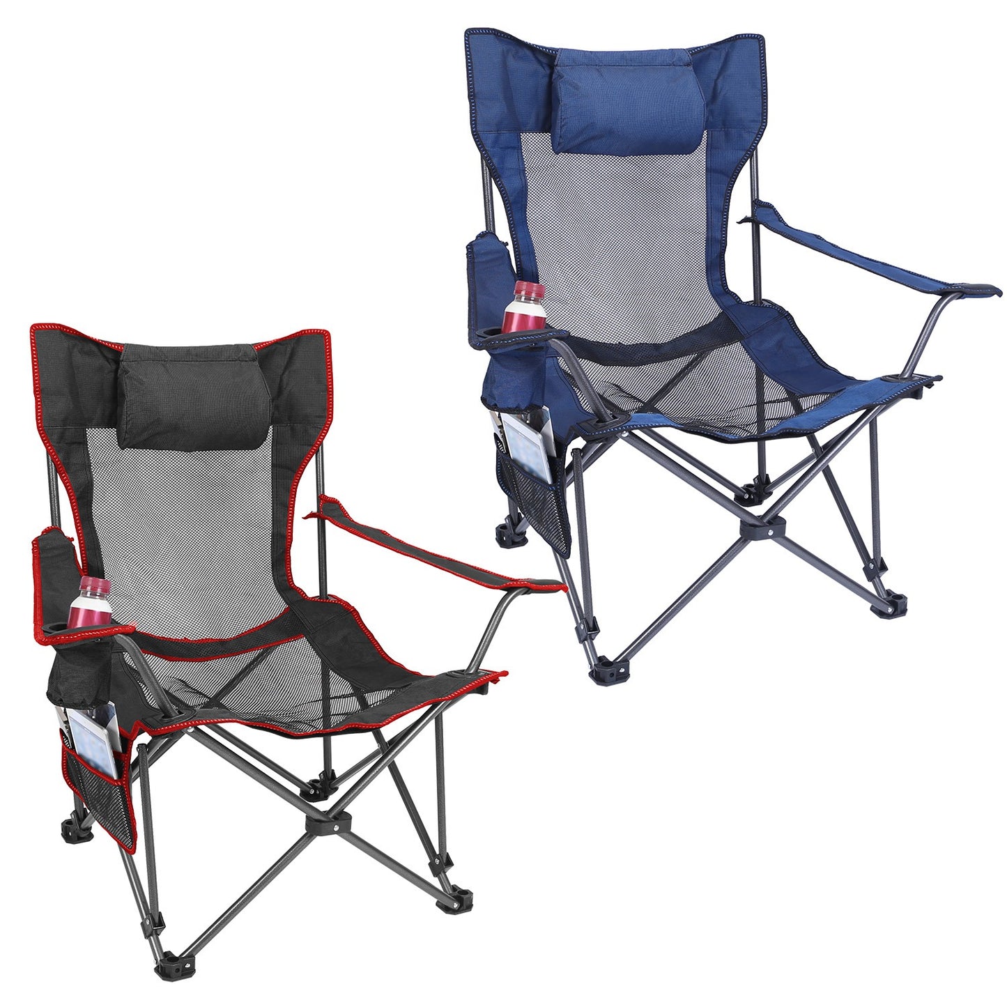 Foldable Heavy Duty Camping Chair with Reclining Backrest and Cup Holder