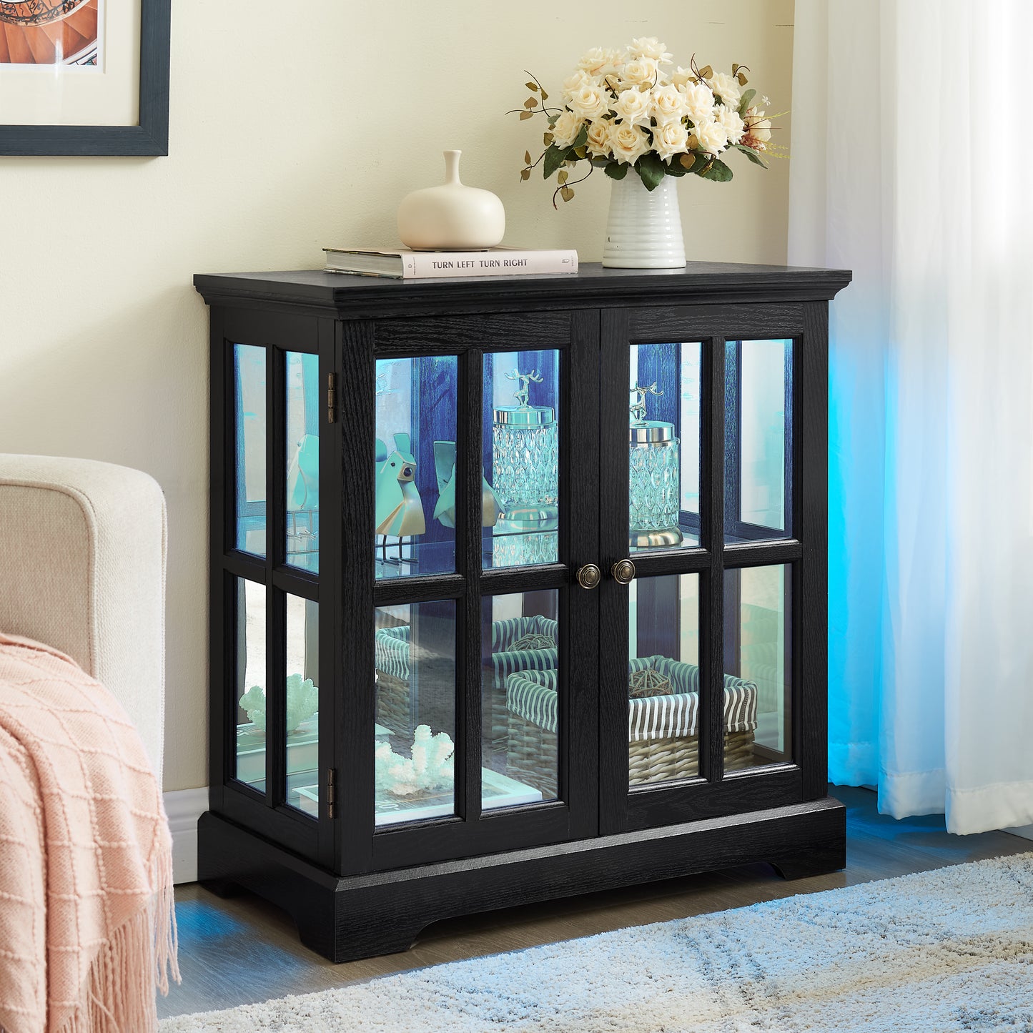 LED Curio Display Cabinet, Antique Cabinet With Adjustable Shelves,