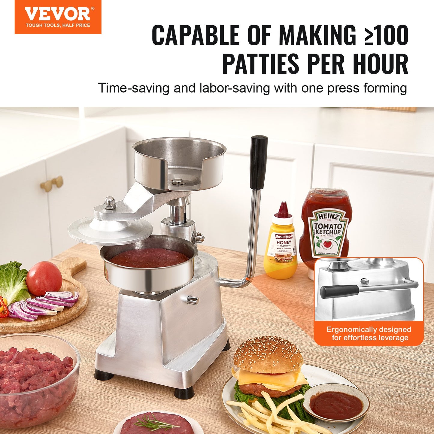 Heavy Duty Hamburger Patty Maker - 5-Inch Stainless Steel Press