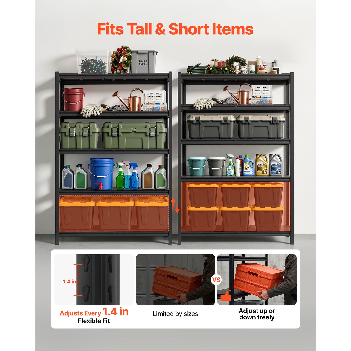 Heavy Duty Metal Garage Storage Shelves - 5-Tier Adjustable Utility Rack 2500 Lbs Capacity