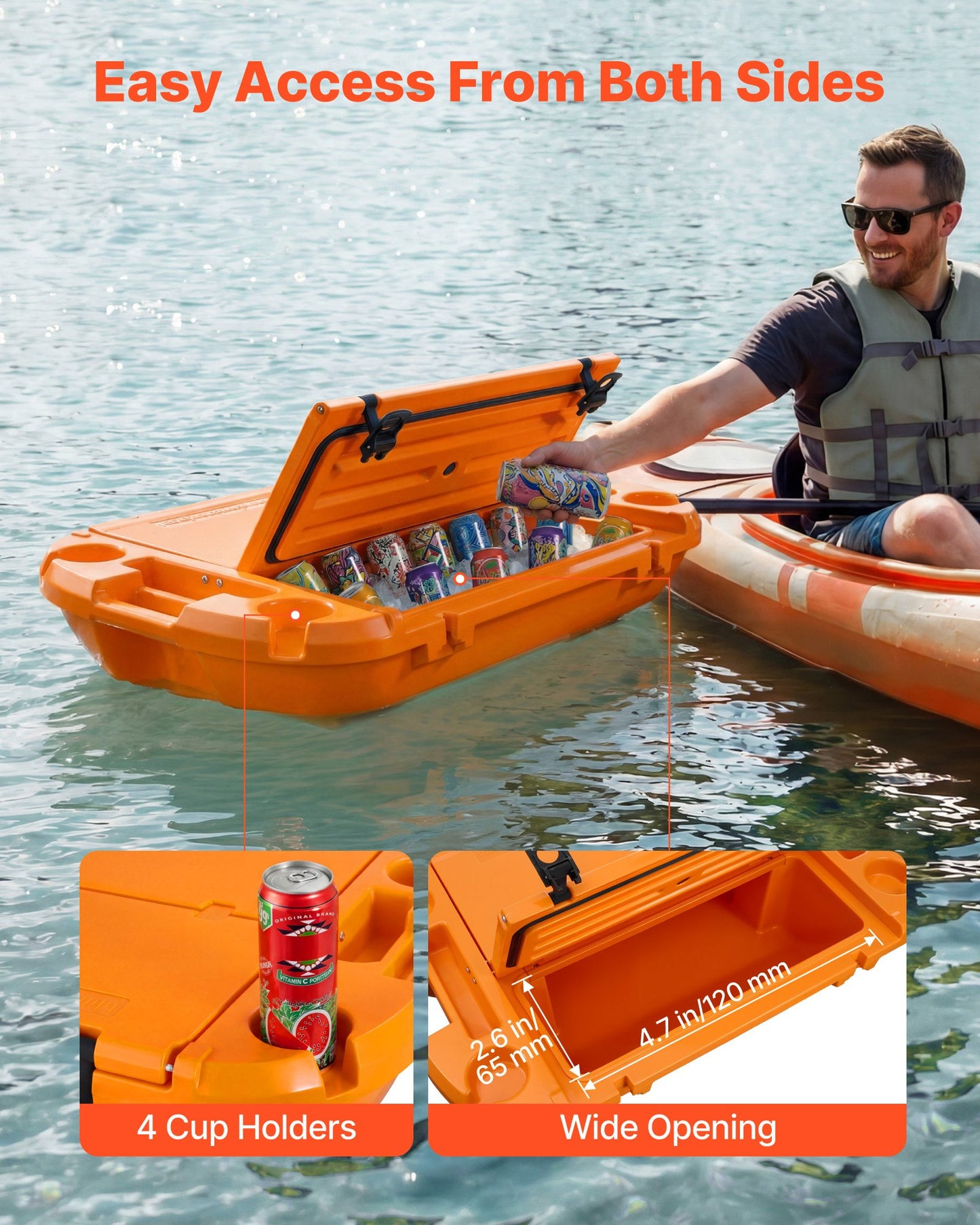 Floating Cooler 40 QT with Dry Storage & Tow Rope - Water & Land Use