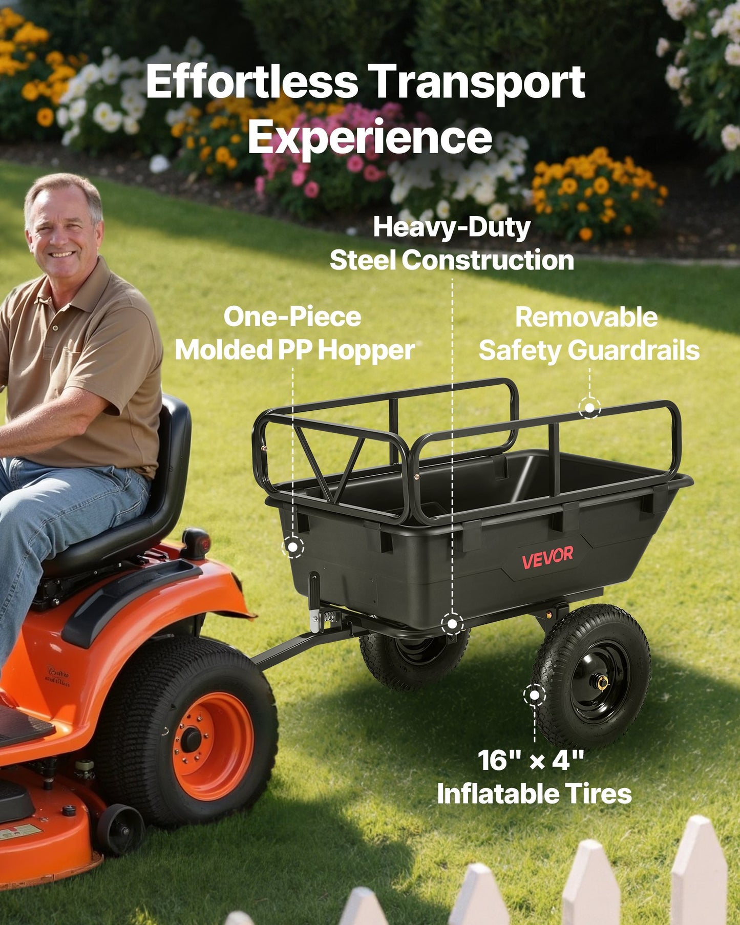 500 Lb Capacity Tow-Behind Garden Trailer Cart with 10 Cu Ft Load - Black