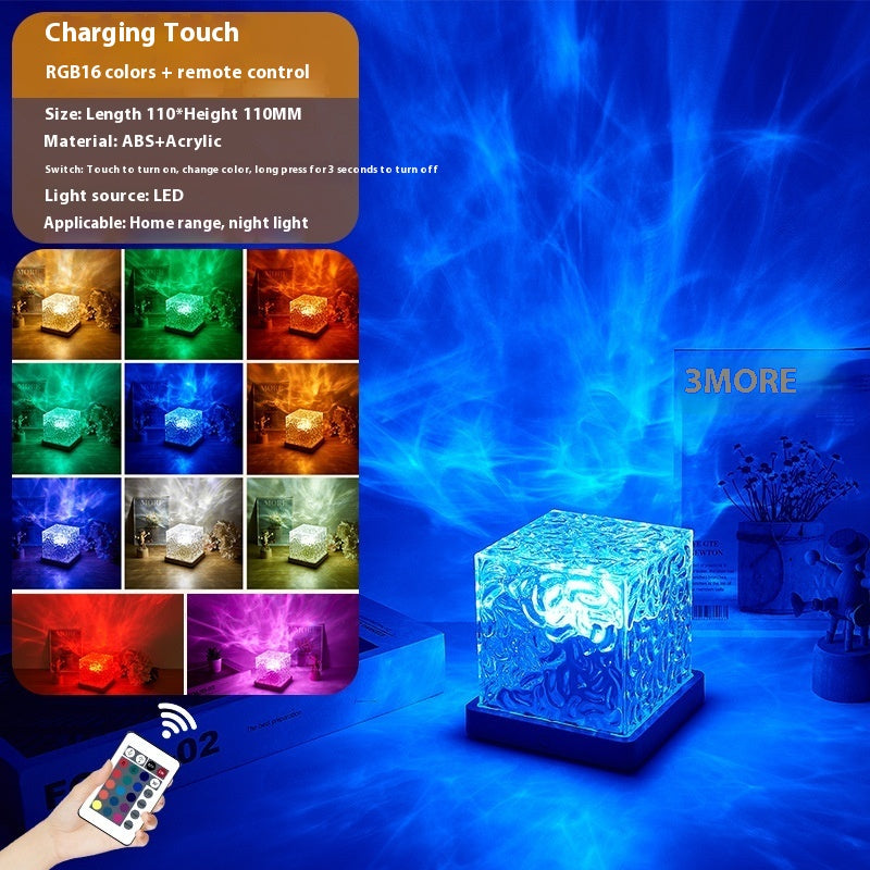 LED Water Ripple Night Light with Remote Control - 16 Color Dimmable Table Lamp
