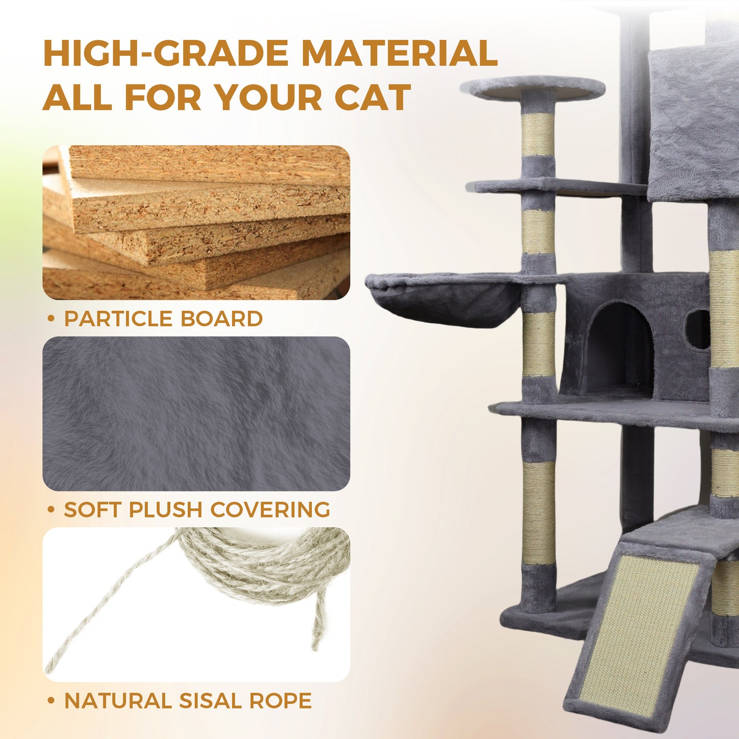 Large Dark Gray Cat Tree Tower with Multiple Condos, Scratching Posts and Perches