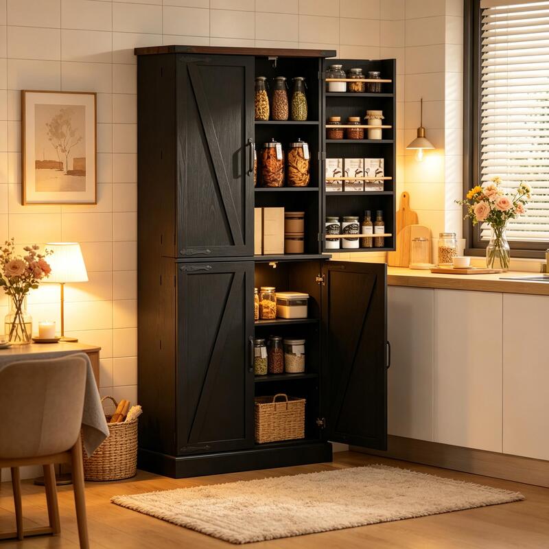 Tall Vertical Pantry Cabinet, Chic Kitchen Storage Organizer For Home