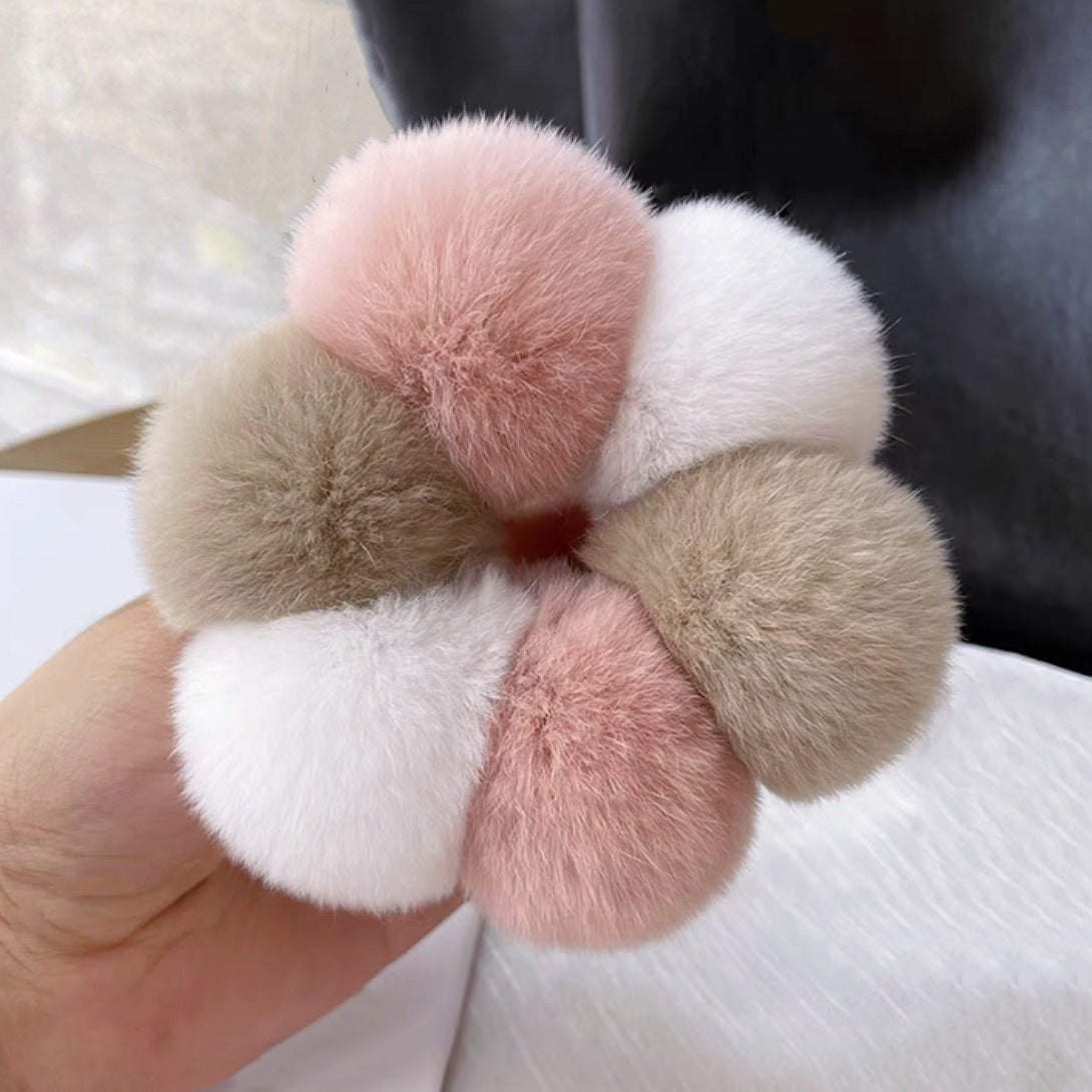 Plush Hair Ring with Rabbit Hair - Multiple Colors