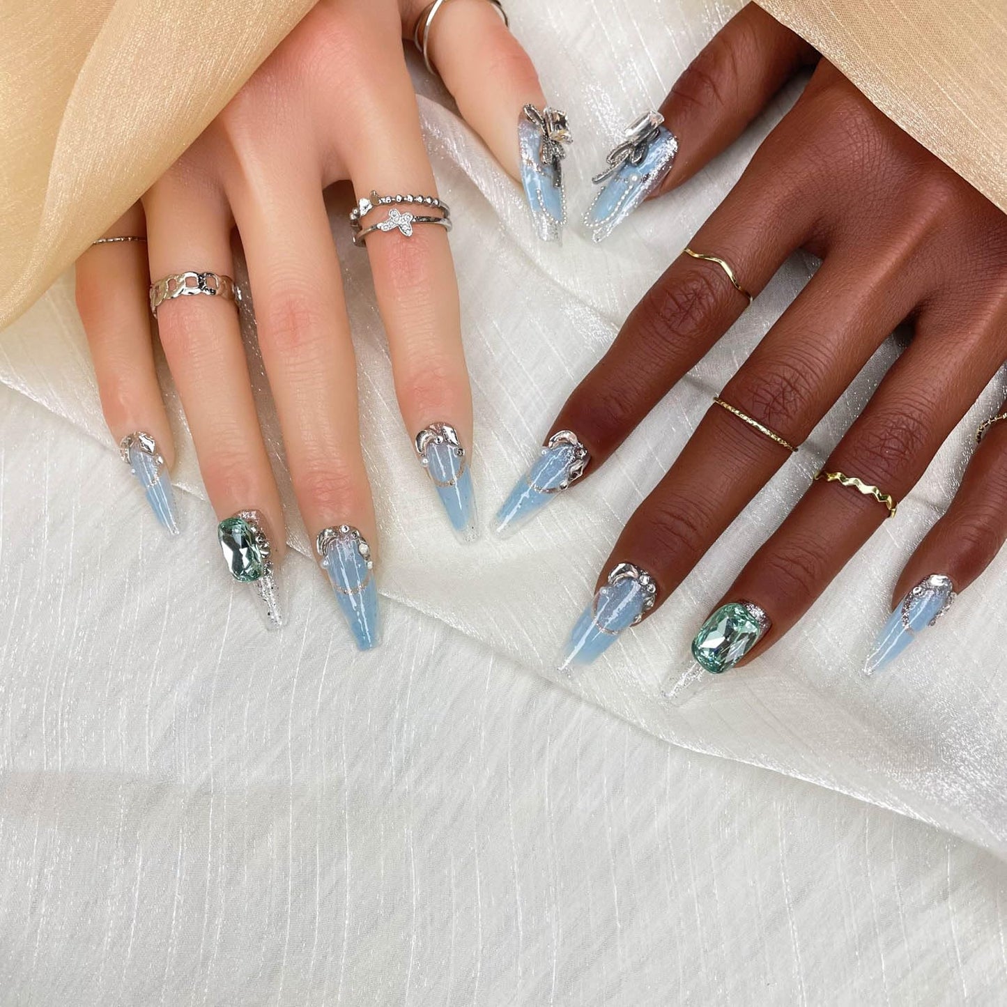 Handmade 3D Press On Nails - Nebula Glint - Size M