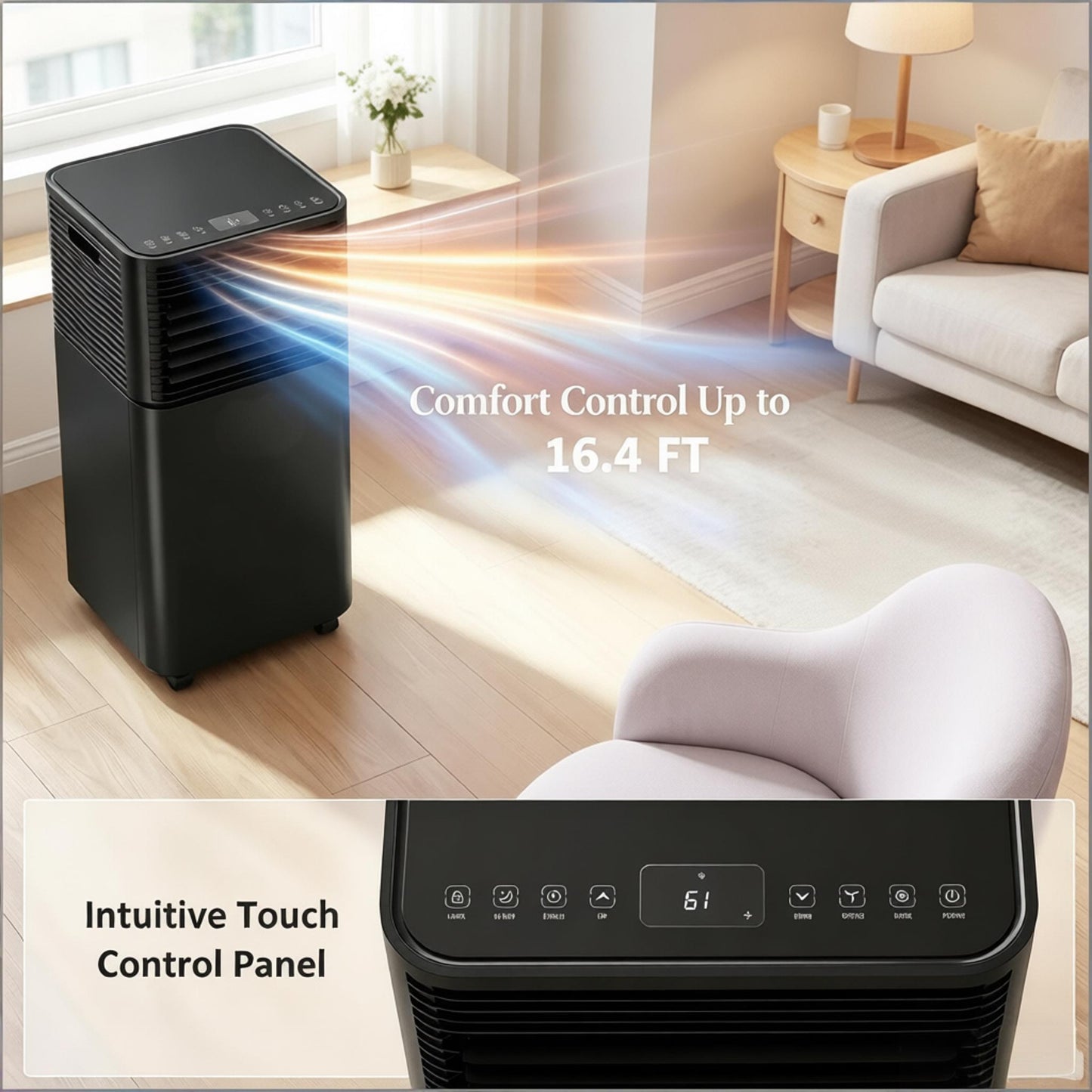 Portable Air Conditioner - 8000 BTU with Wheels - Black