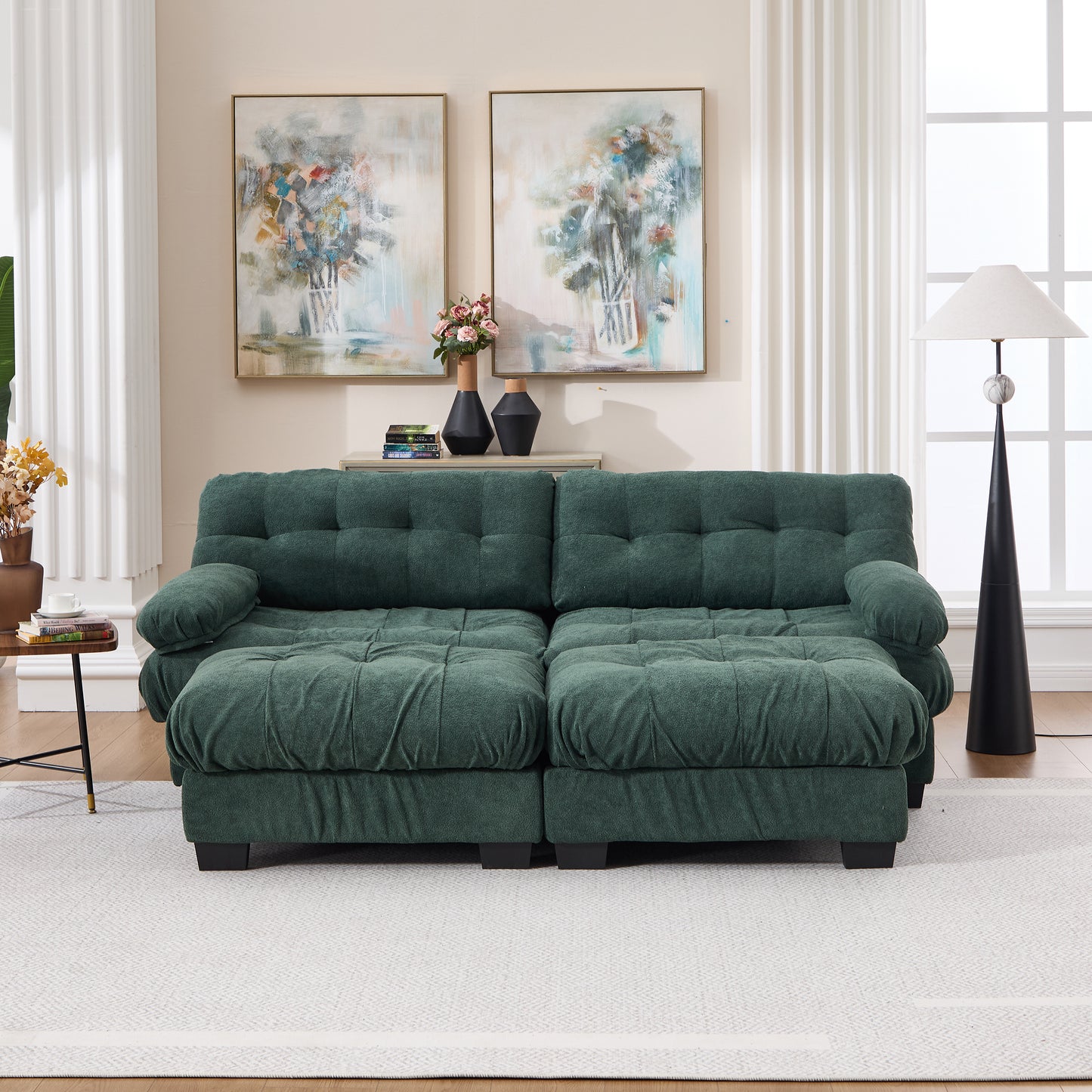 U Shaped Modular Sectional Sofa with Ottoman - Green