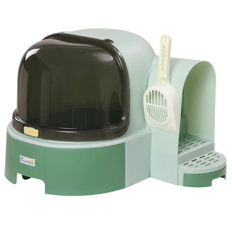 Green Cat Litter Box with Scoop | Easy to Clean, Enclosed & Futuristic Design