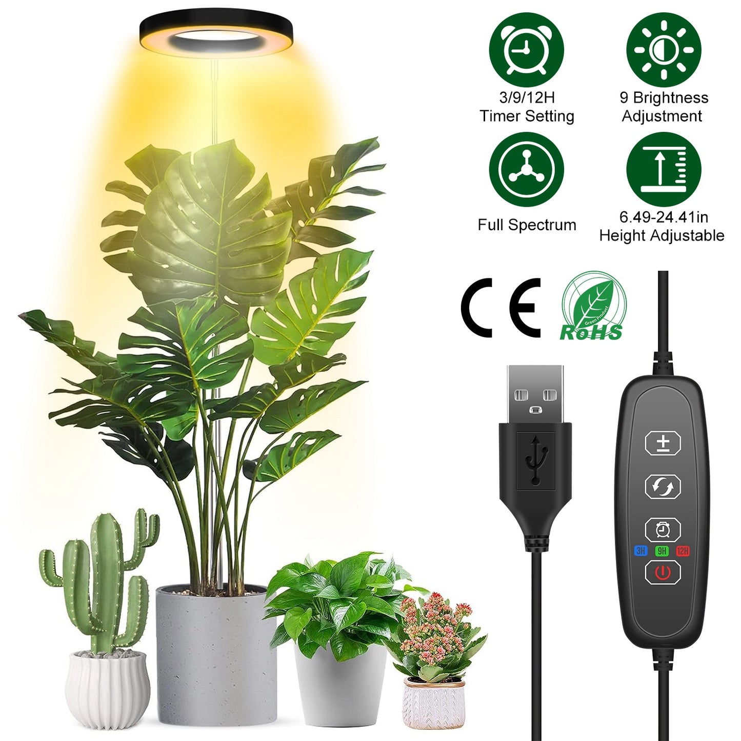 Indoor Plant Grow Light LED Full Spectrum with Auto Timer & Dimmable Brightness