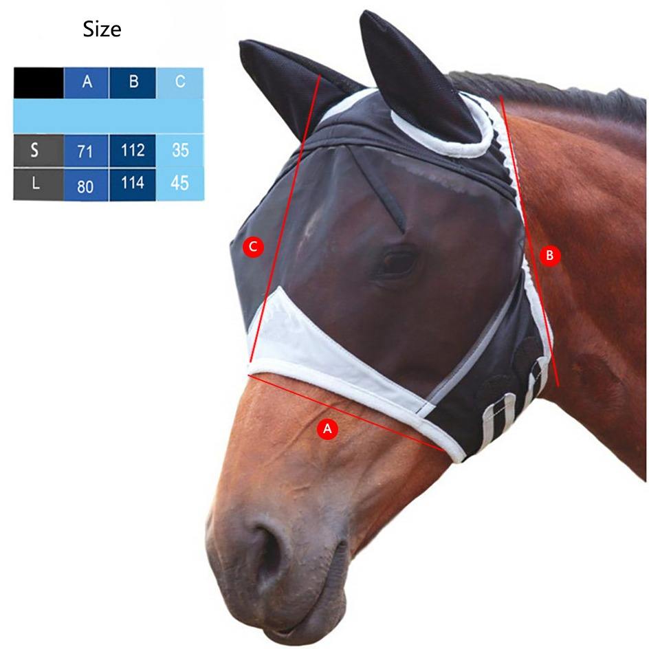 Horse Fly Mask with Mesh Ears - Extra Comfort Soft Fabric for Equine Protection