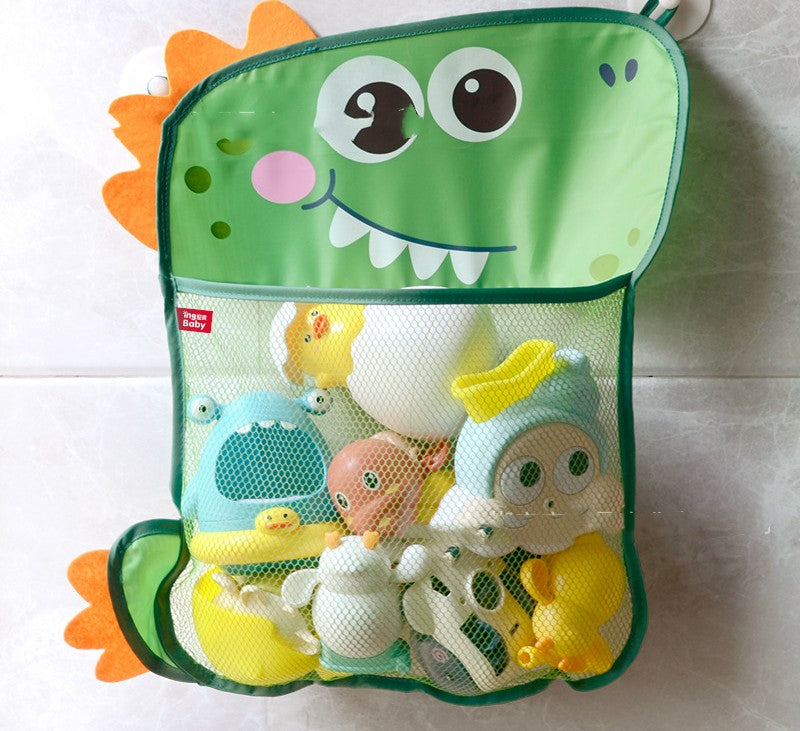 Waterproof Dinosaur Mesh Storage Bag for Bathroom with Suction Cup - Cartoon Baby Organizer