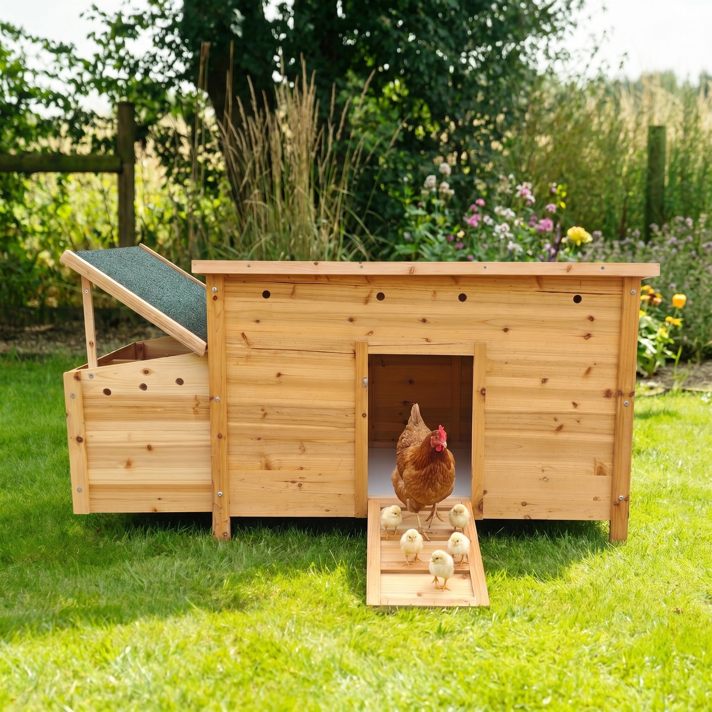 Natural Wood Chicken Coop - Solid Wood Construction