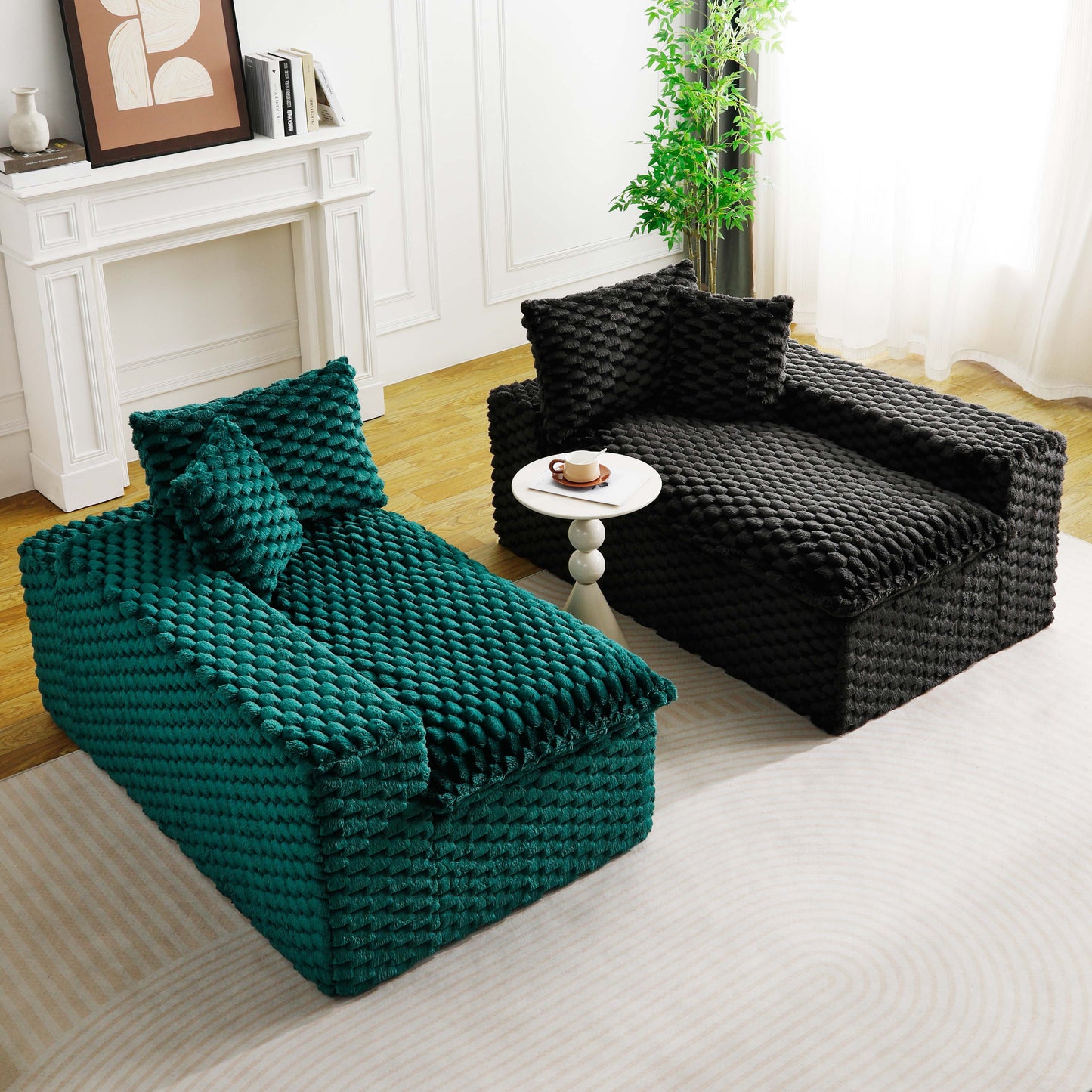 Luxury Color-Block Velvet Multifunctional Sofa - Black & Green