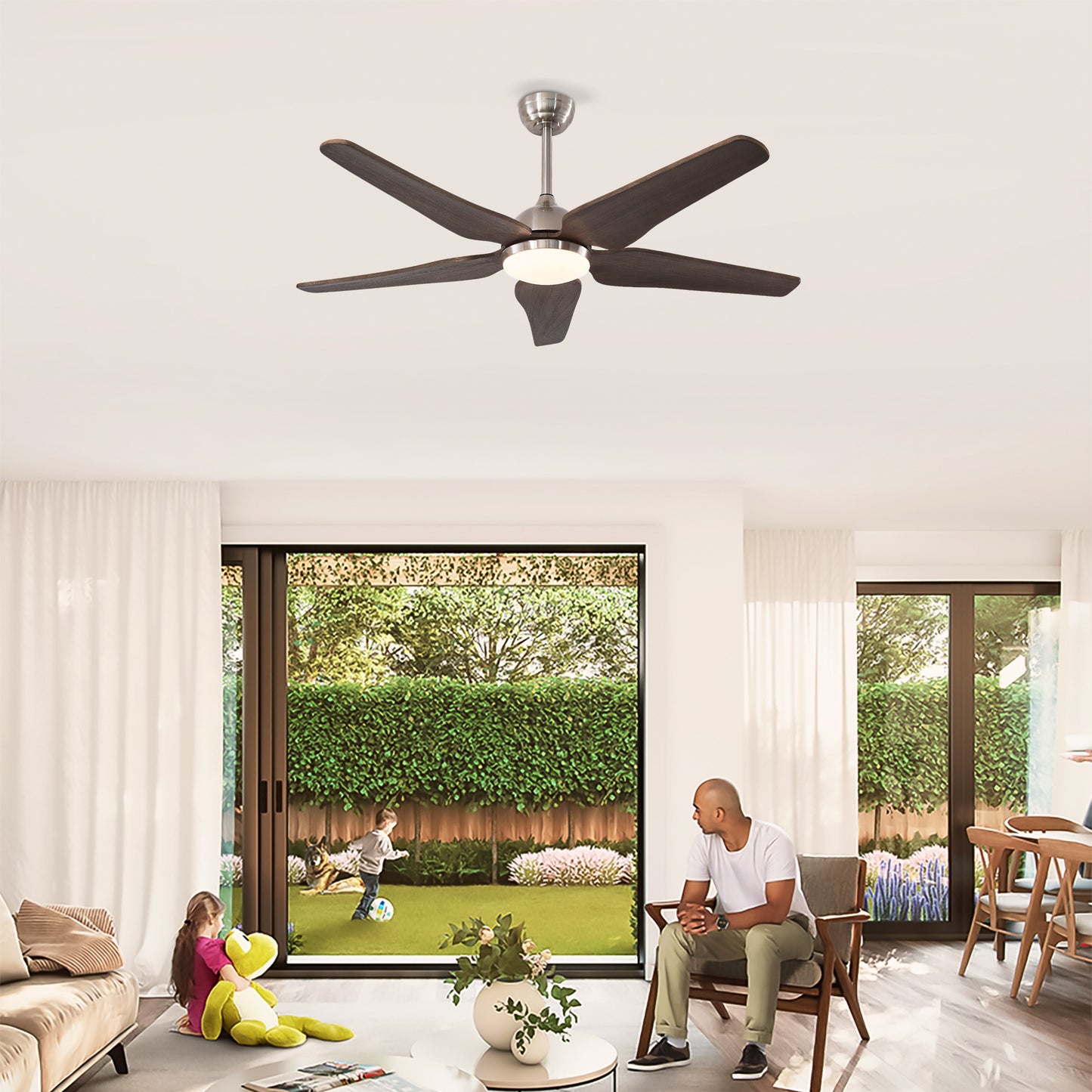 52-Inch Reversible Ceiling Fan with Lights and Remote Control - Nickel