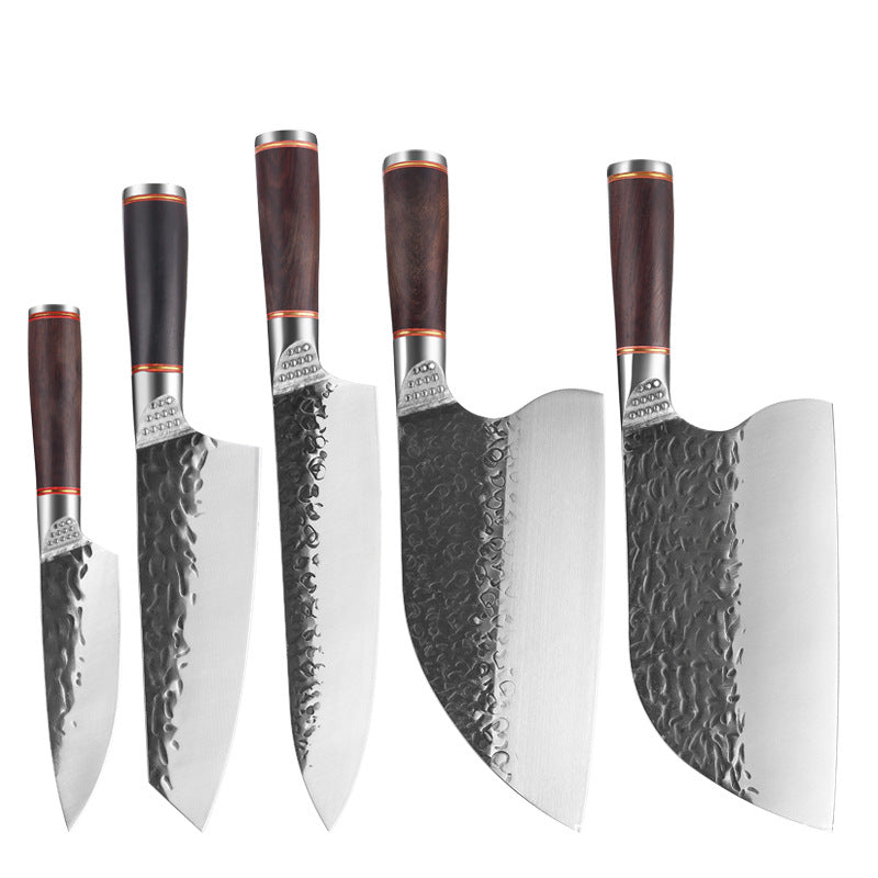 Stainless Steel Forged Hammer Pattern Kitchen Knife Set