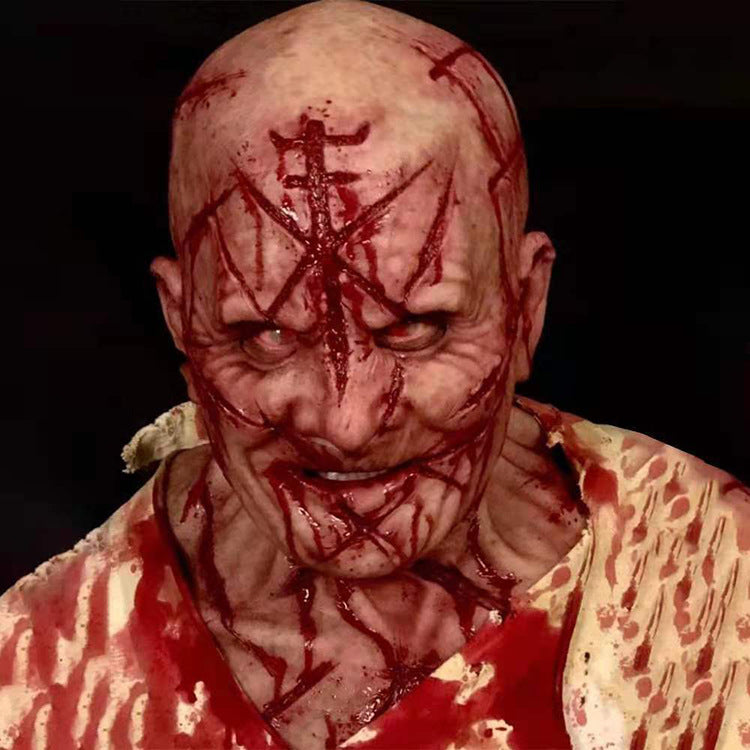Horror Blood Scar Mask Latex Headgear for Costume Party - Red