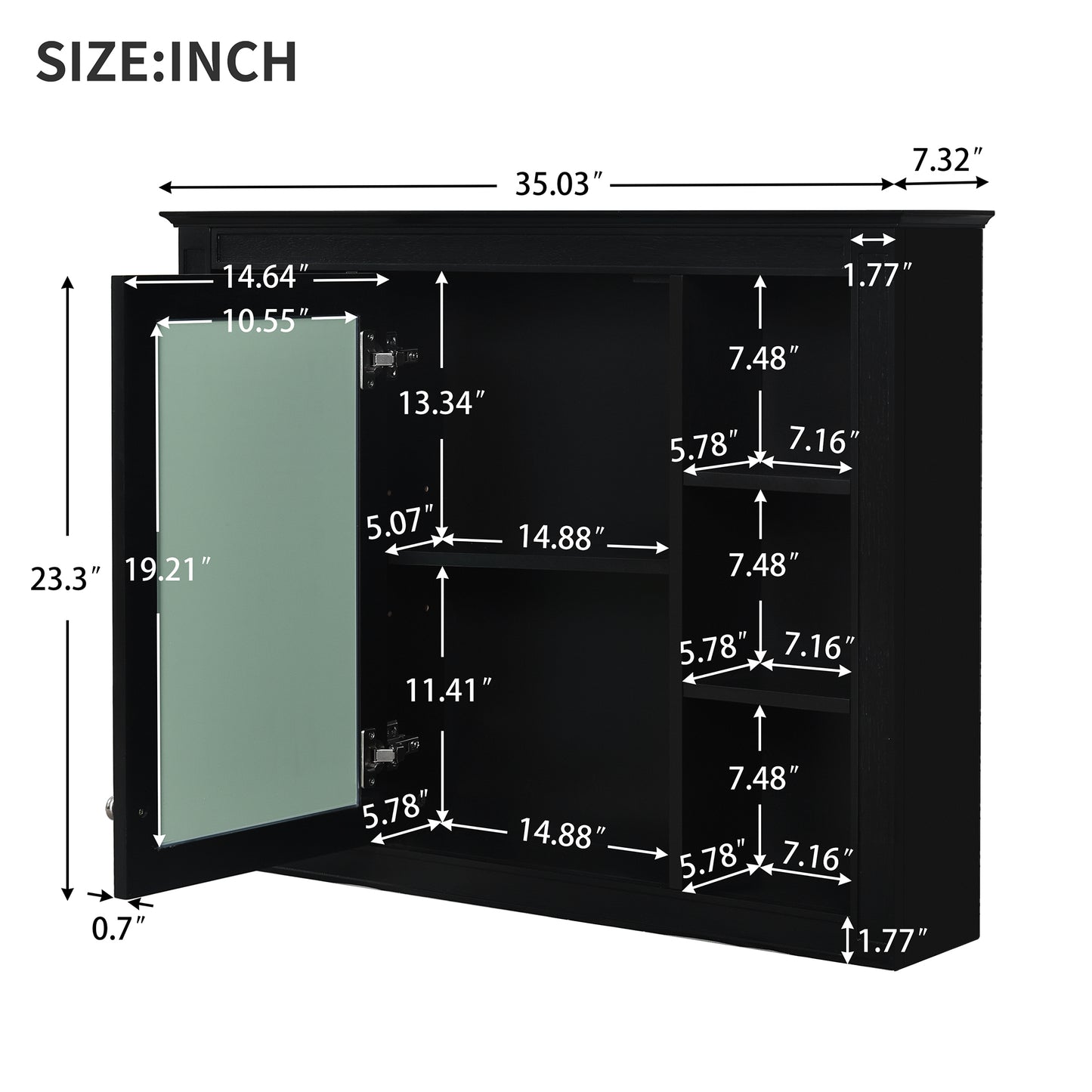 35'' x 28'' Wall Mounted Medicine Cabinet with Mirror - Black