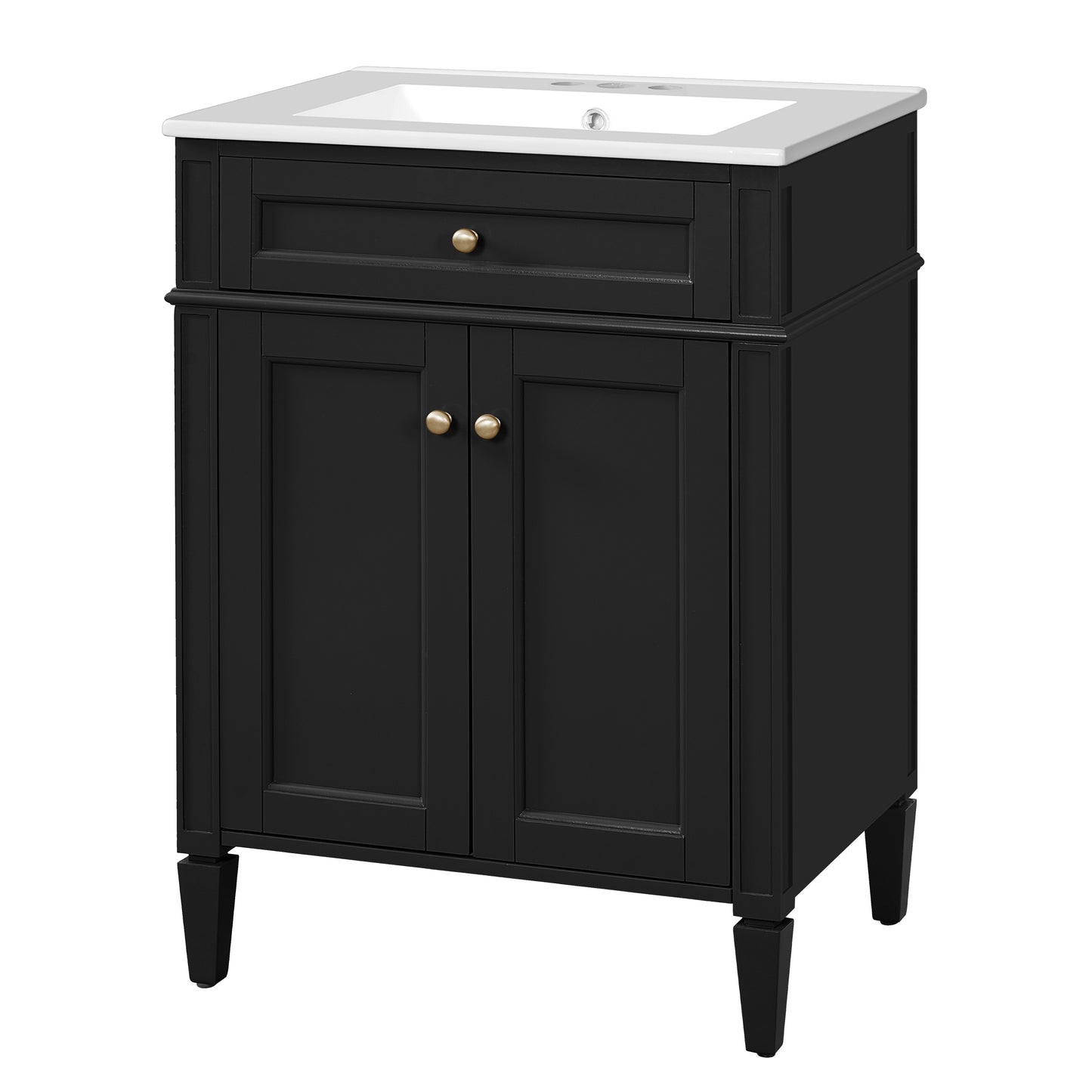 24" Black Bathroom Vanity with Soft-Close Doors & Storage