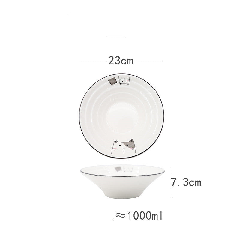 Japanese-Style Ceramic Noodle Soup Bowl with Trumpet Hat Design - 8 Inches