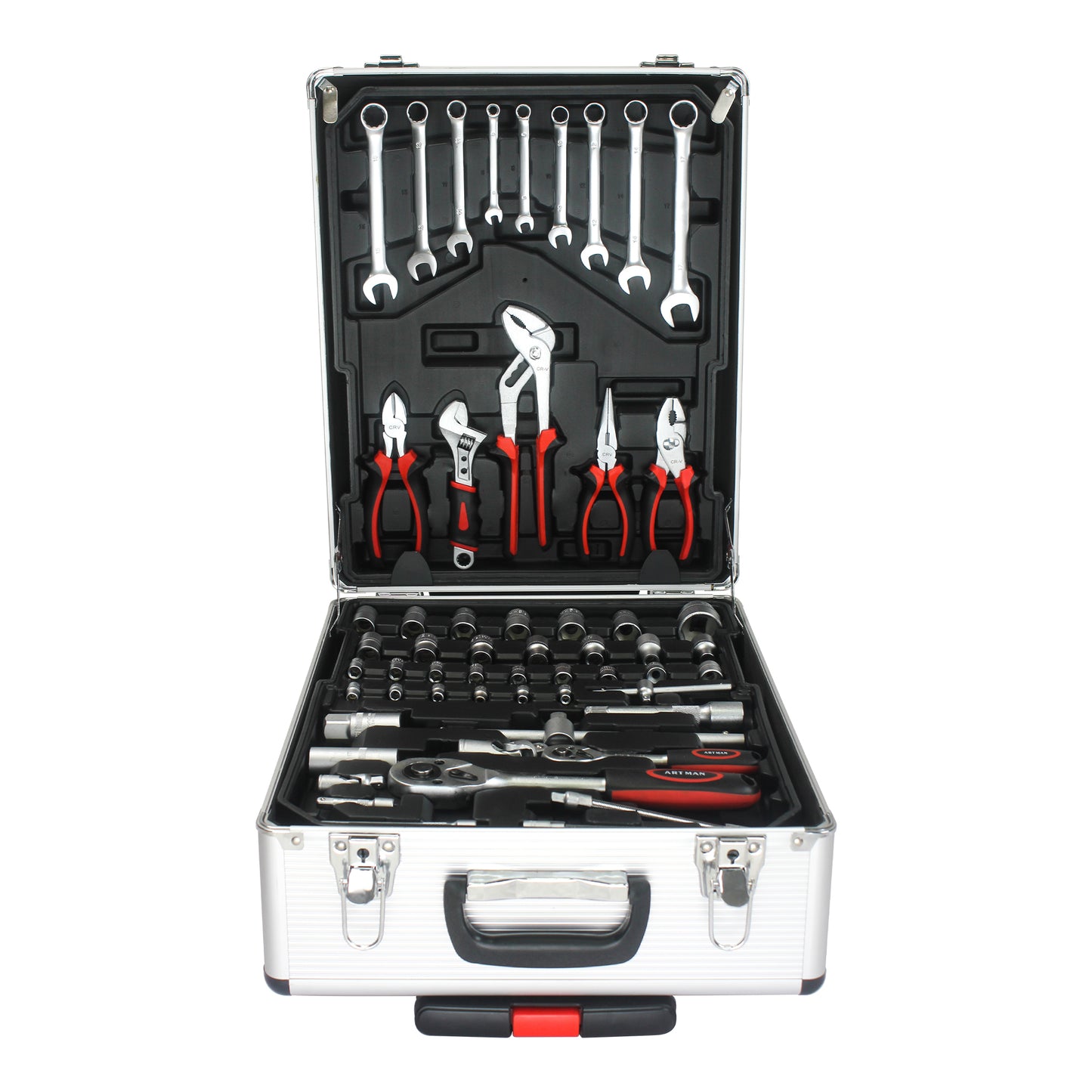 Portable Hand Tool Box with 4 Layer Toolset and Wheels - Black or White