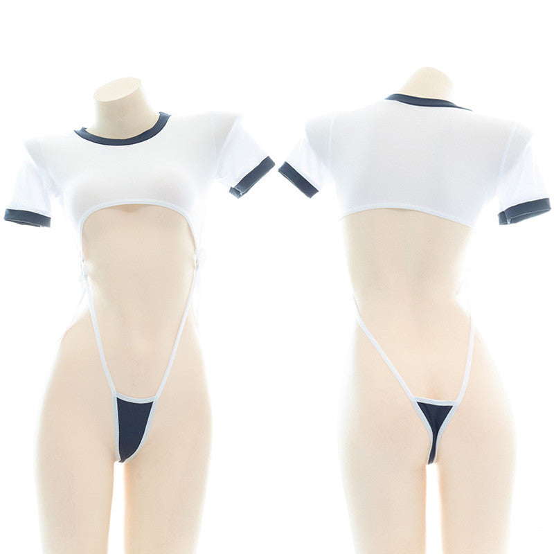Women's Cross-Back One-Piece Gymnastics Leotard with Straps - White
