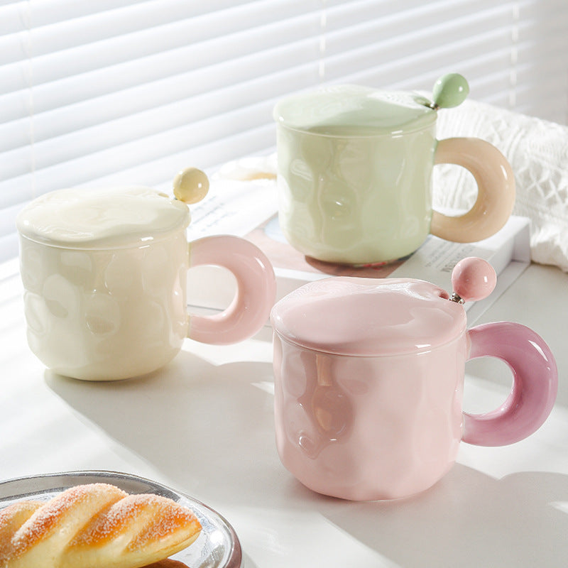 Cute Cartoon Ceramic Mug with Lid and Spoon - Multiple Colors & 500ml