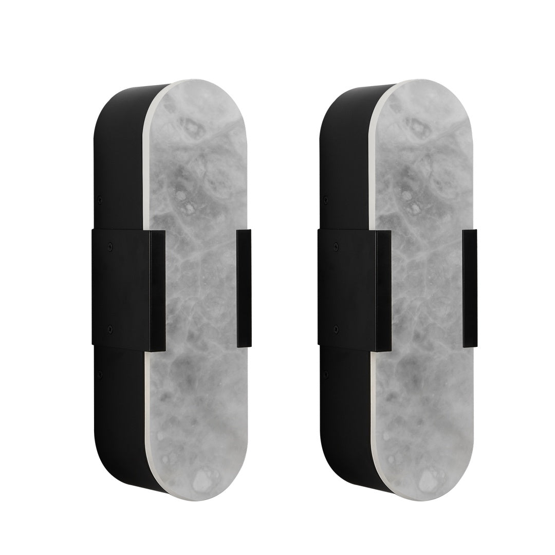 Black Marble Wall Sconce Set of 2 - Modern Snowflake Gypsum Lighting
